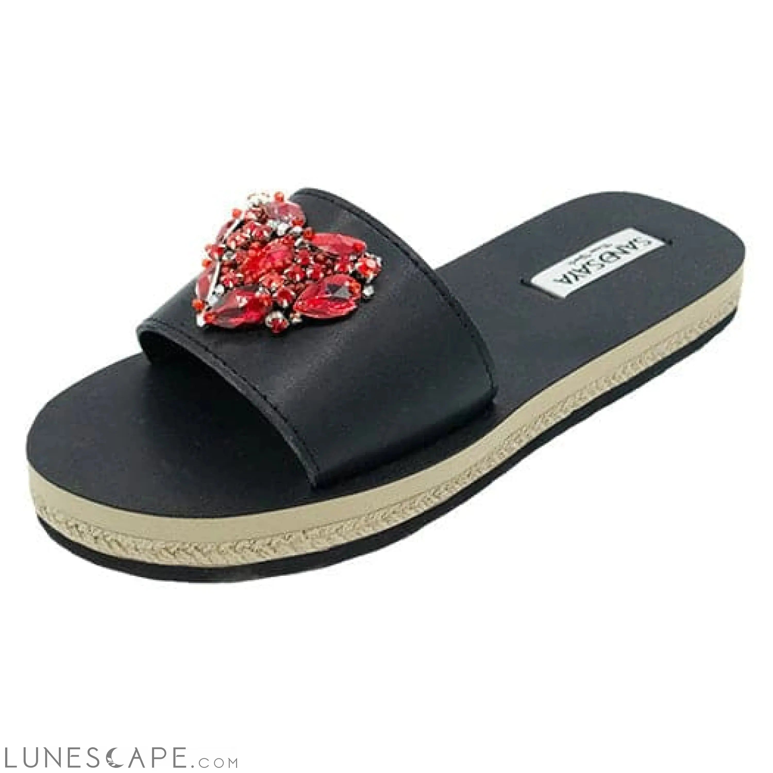 Red Heart - Rhinestone Embellished Sandals for Women_Waterproof Espadrille Flat LUNESCAPE