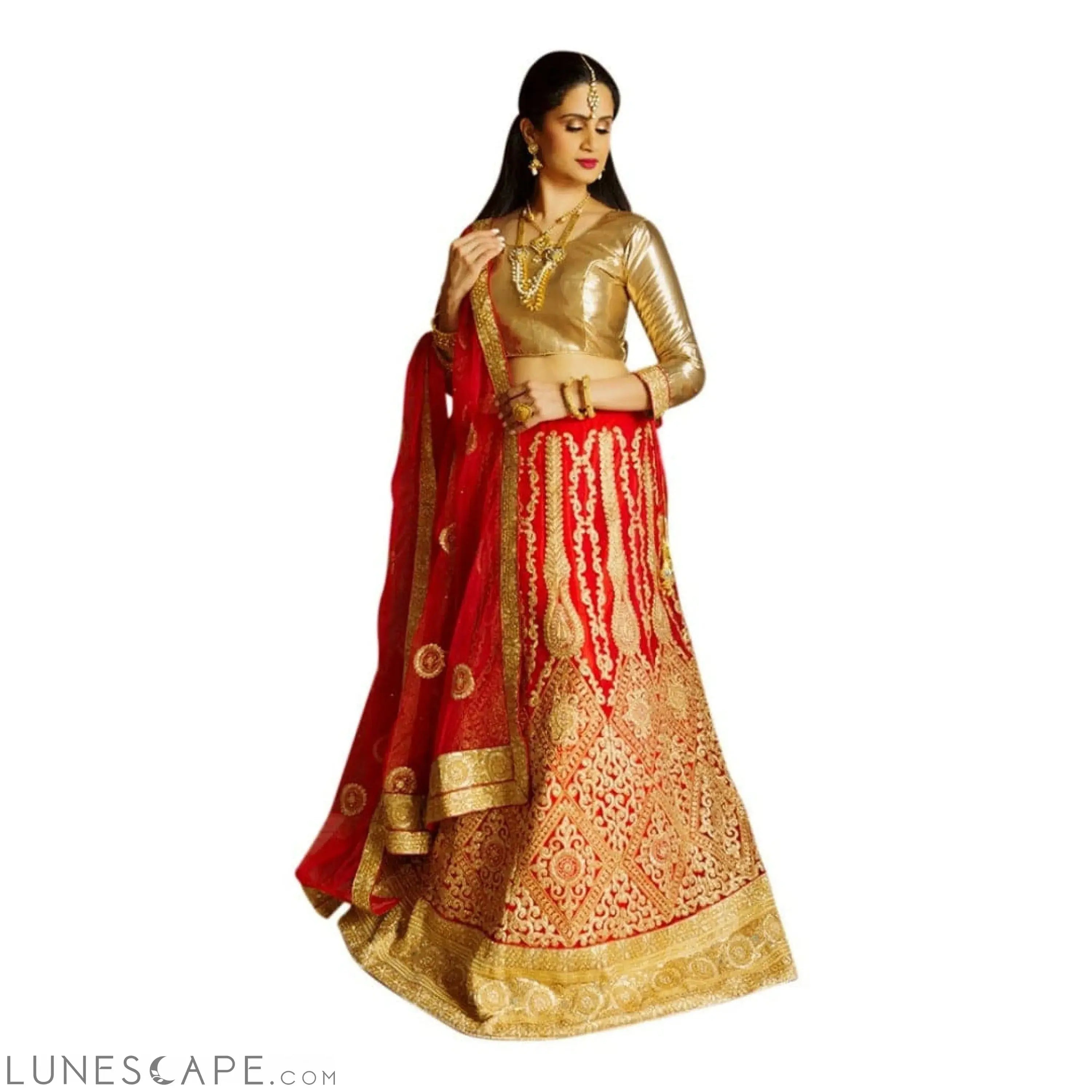 Red Lehenga With Net Duppatta LUNESCAPE