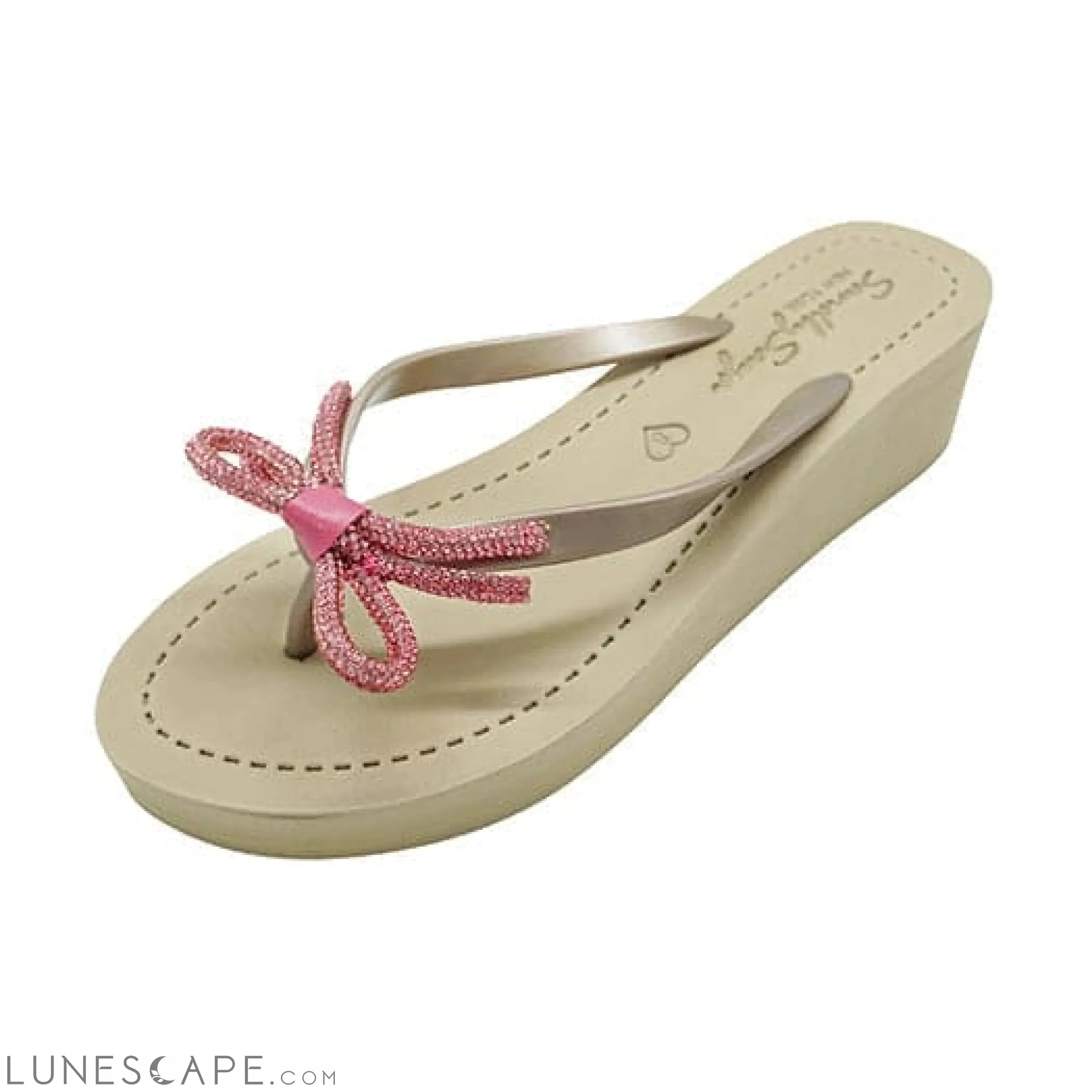 Rhinestone Pink Bow - Mid Wedge Flip Flops LUNESCAPE