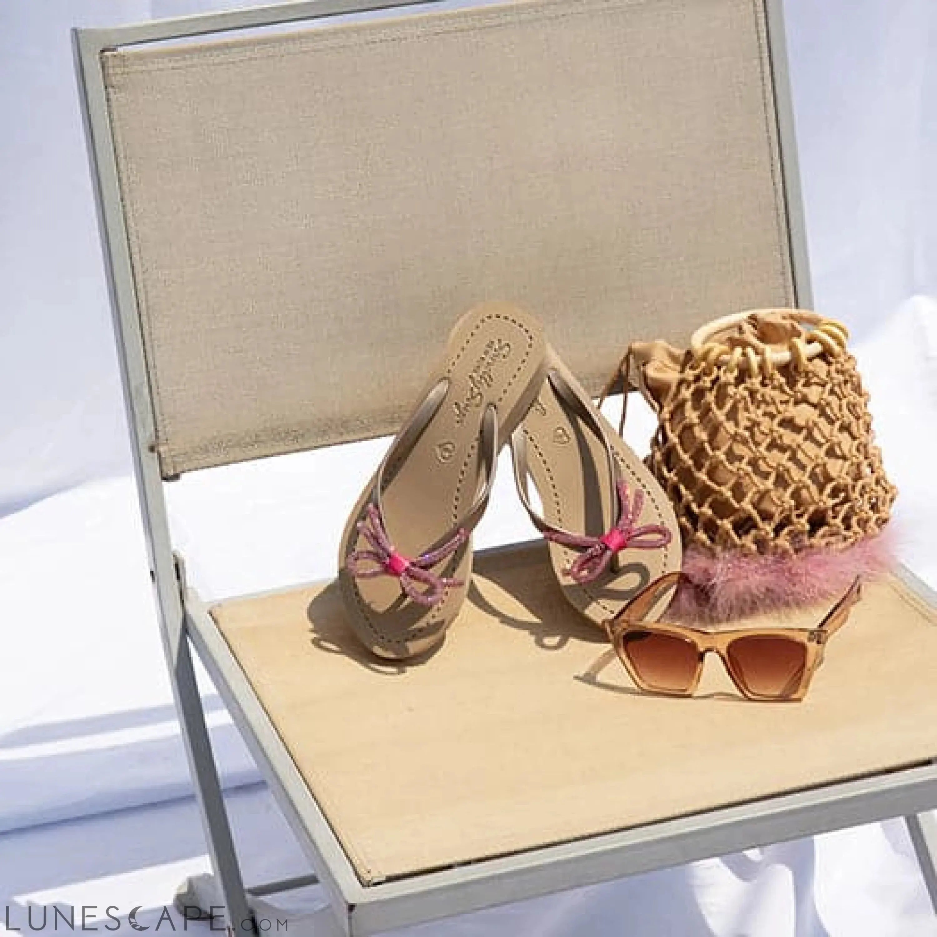 Rhinestone Pink Bow - Mid Wedge Flip Flops LUNESCAPE