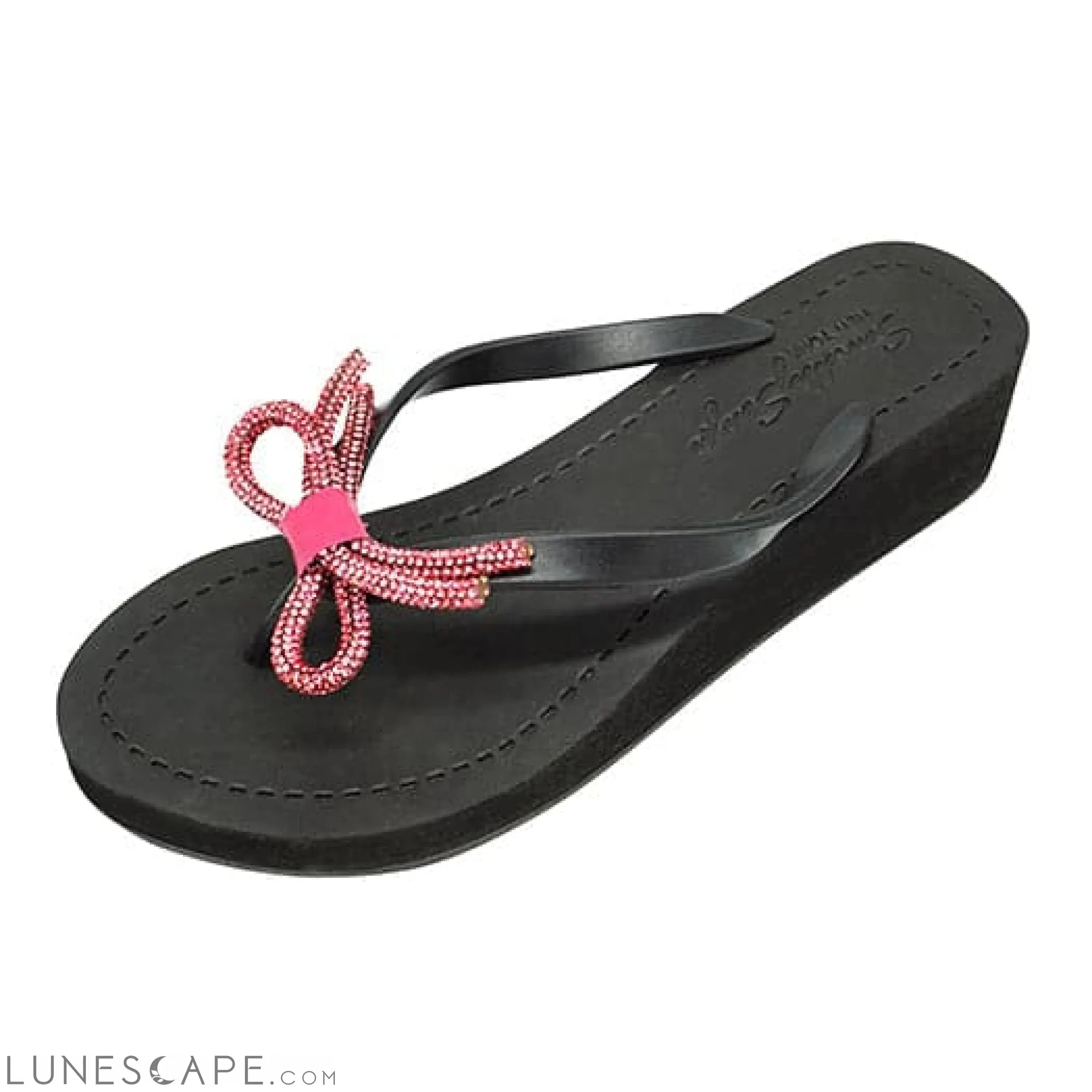 Rhinestone Pink Bow - Mid Wedge Flip Flops LUNESCAPE