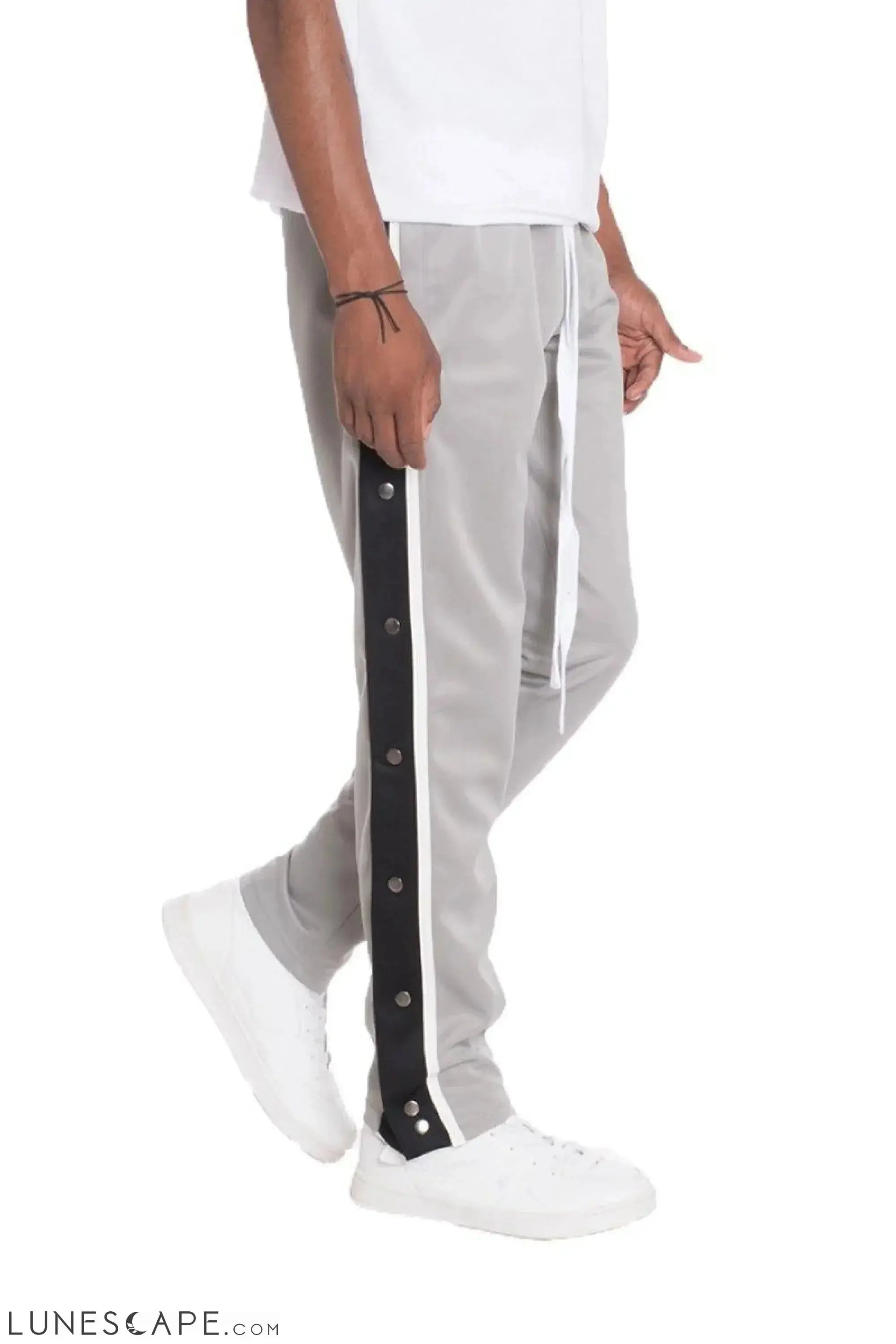 SNAP BUTTON MENS TRACK PANTS - GREY LUNESCAPE