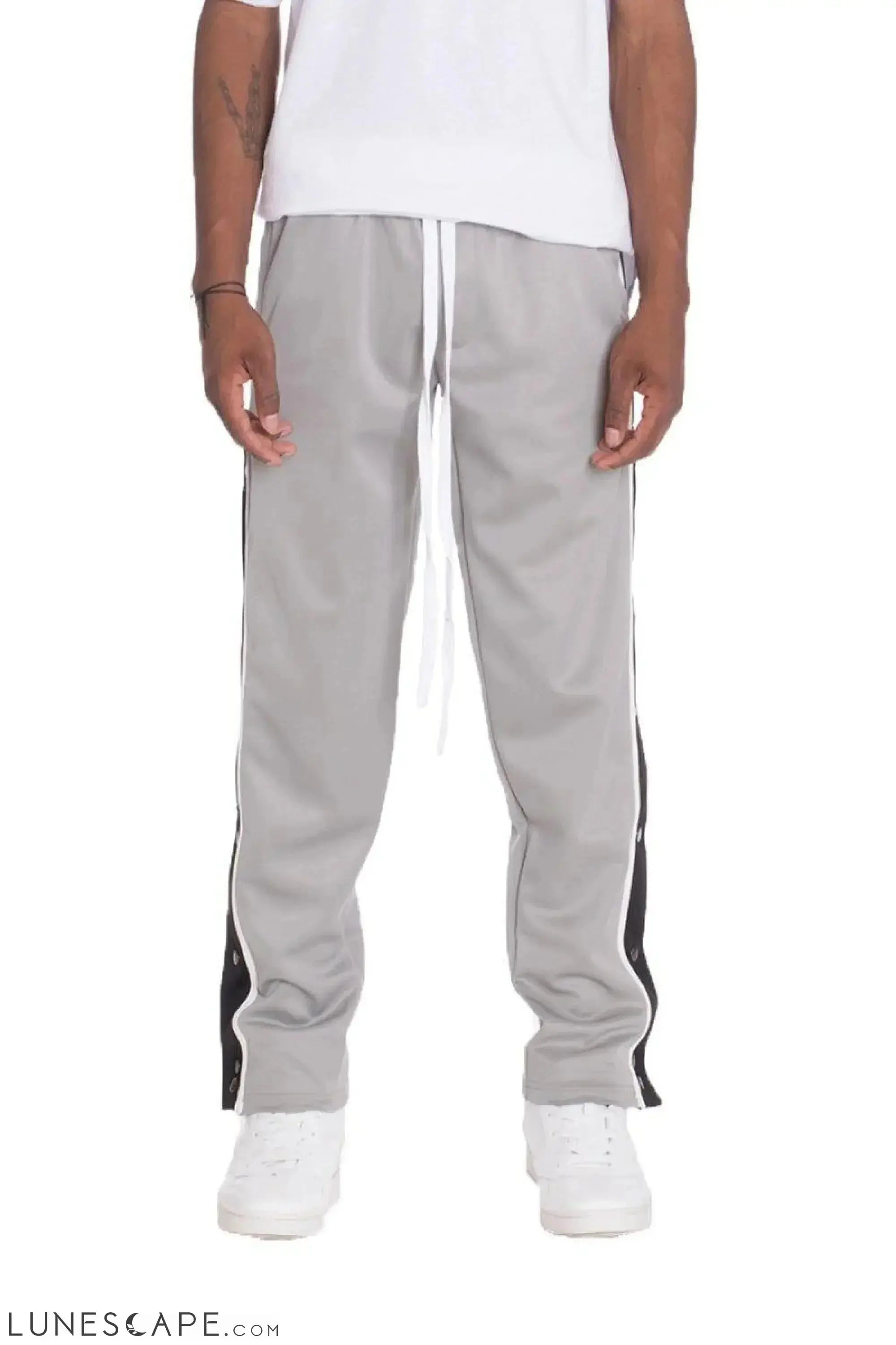 SNAP BUTTON MENS TRACK PANTS - GREY LUNESCAPE