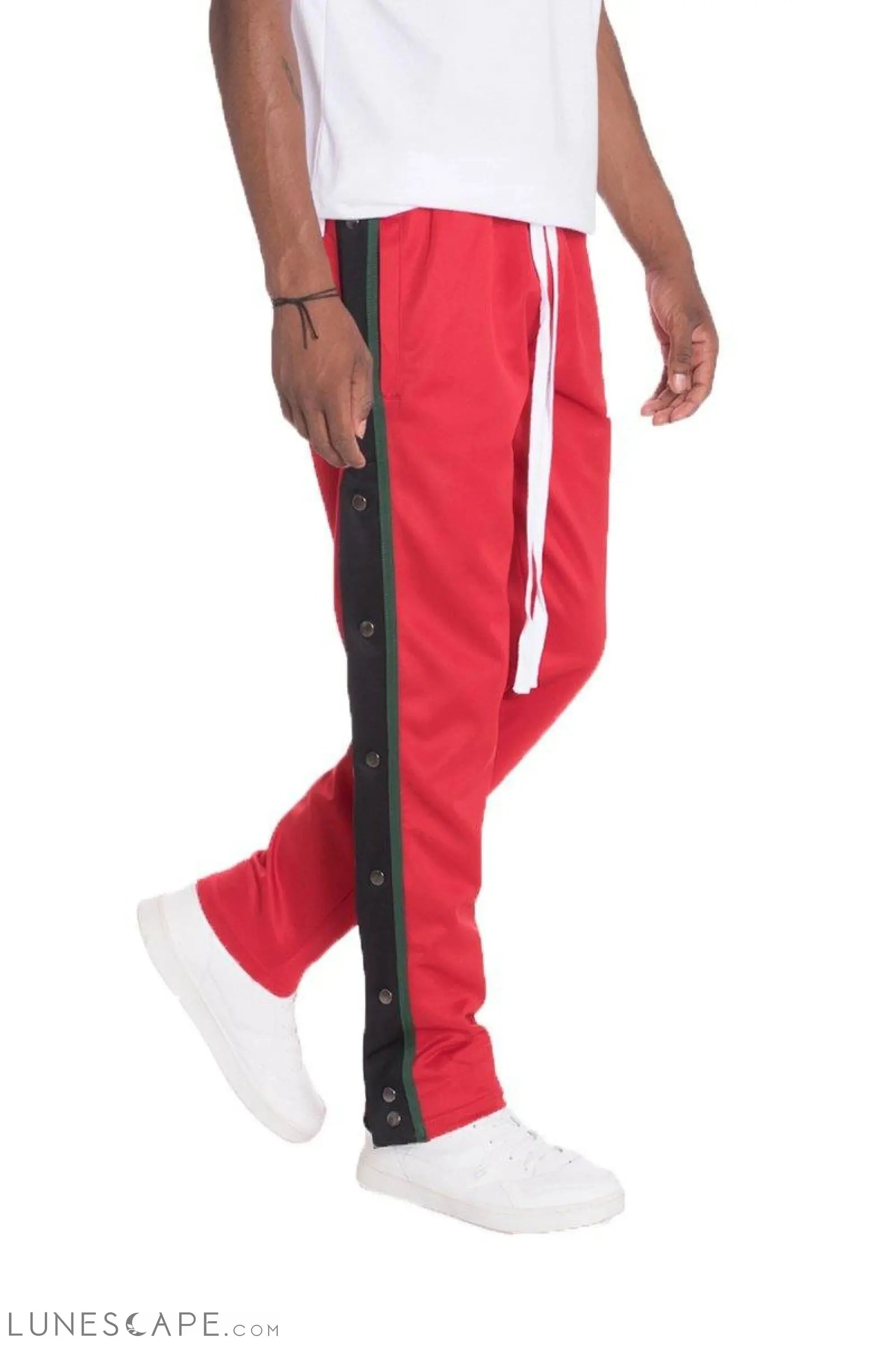 SNAP BUTTON MENS TRACK PANTS - RED LUNESCAPE