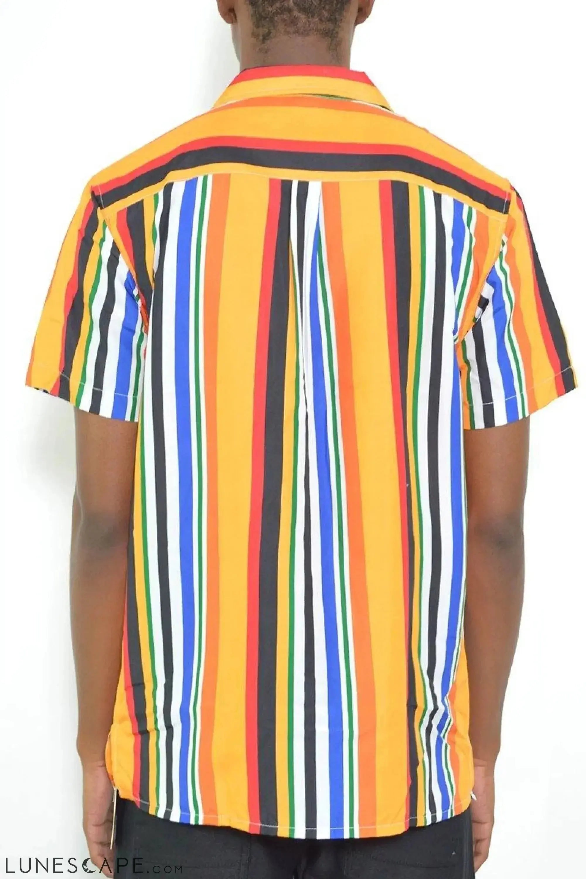 STRIPED SHORT SLEEVE BUTTON UP SHIRT LUNESCAPE