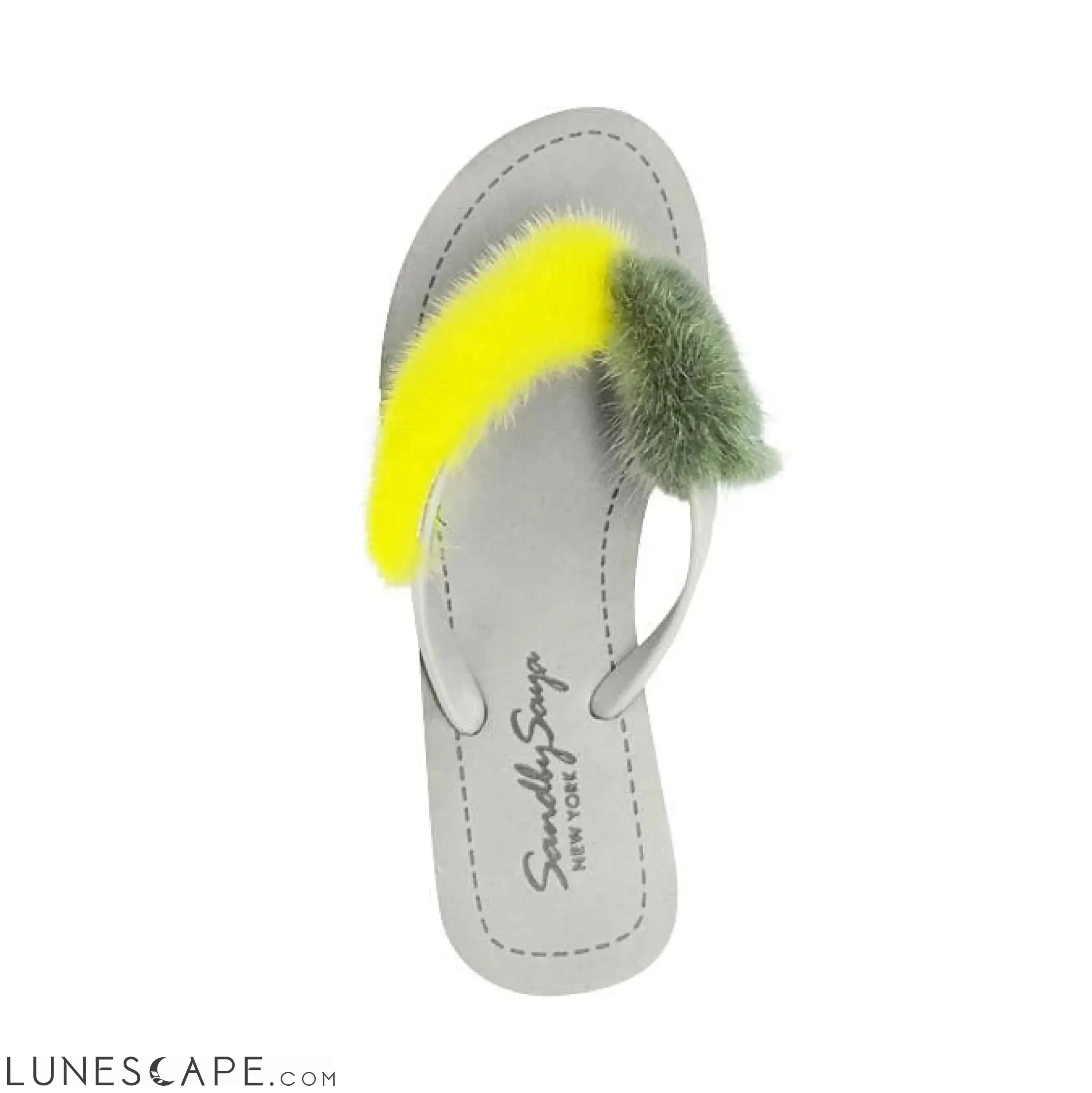 Sheep Fur -Gray Genuine Fur Embellished Women's High Wedge Flip Flops Sandal LUNESCAPE