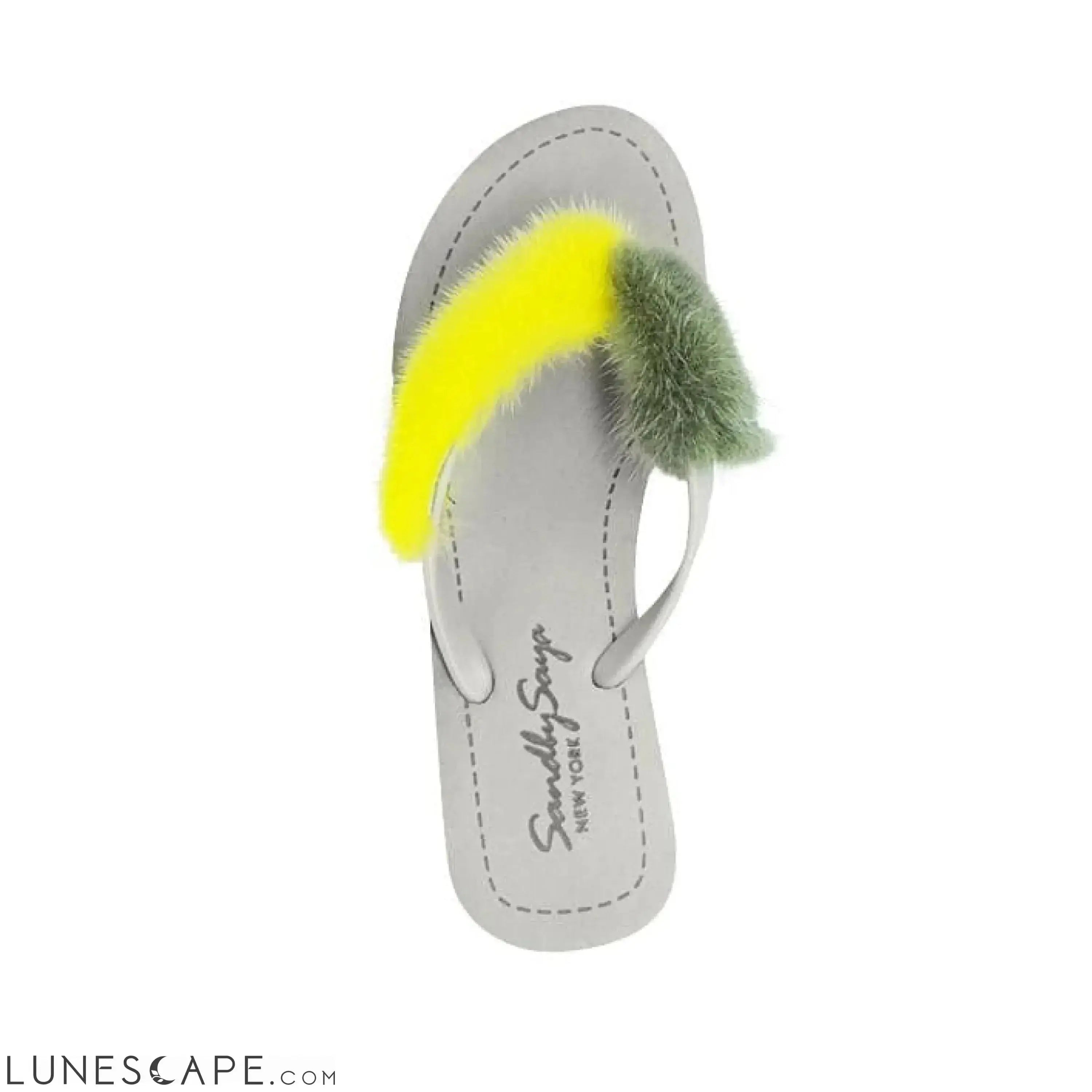 Sheep Fur -Gray Genuine Fur Embellished Women's High Wedge Flip Flops Sandal LUNESCAPE