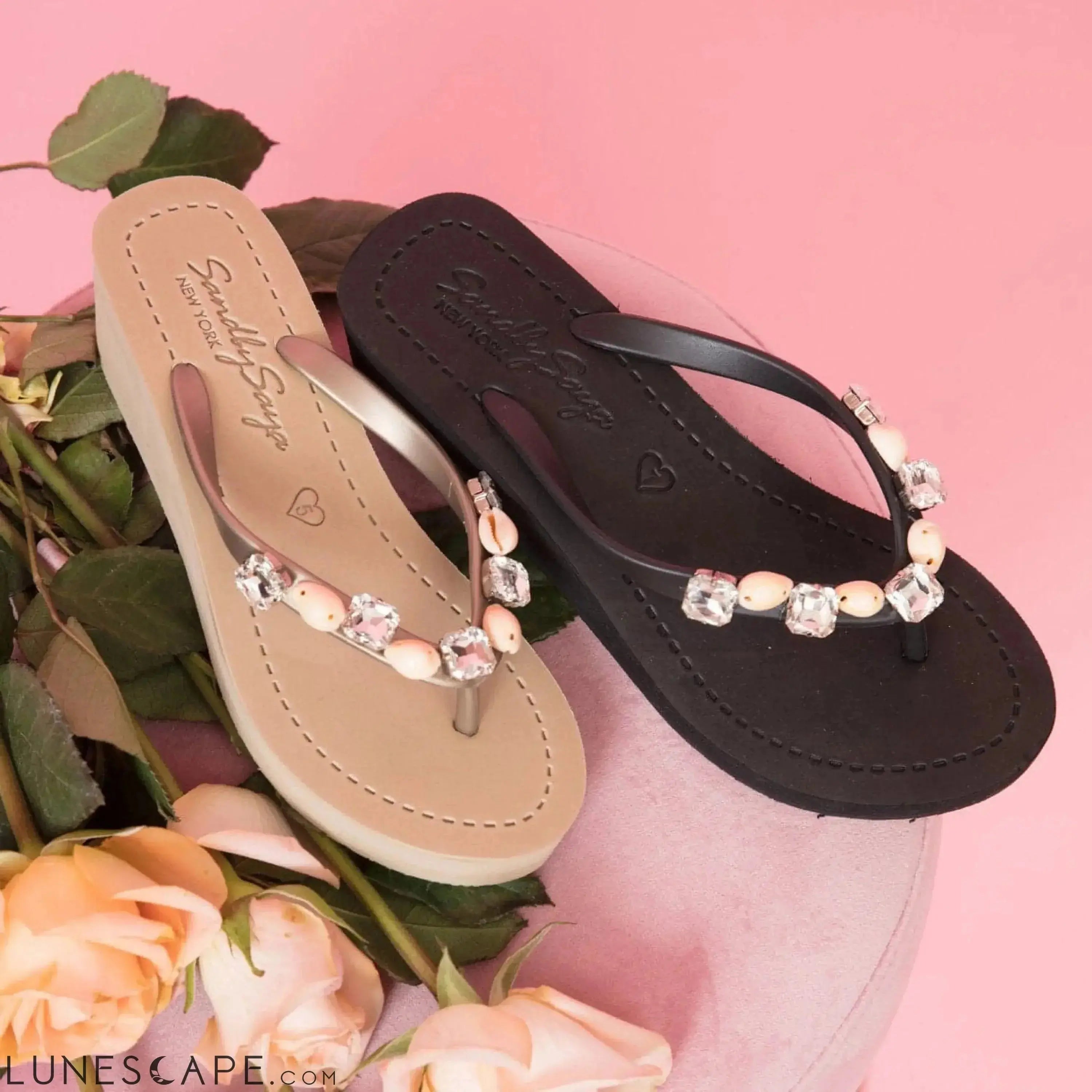 Shell Beach - Mid Wedge Flip Flops With Stones LUNESCAPE