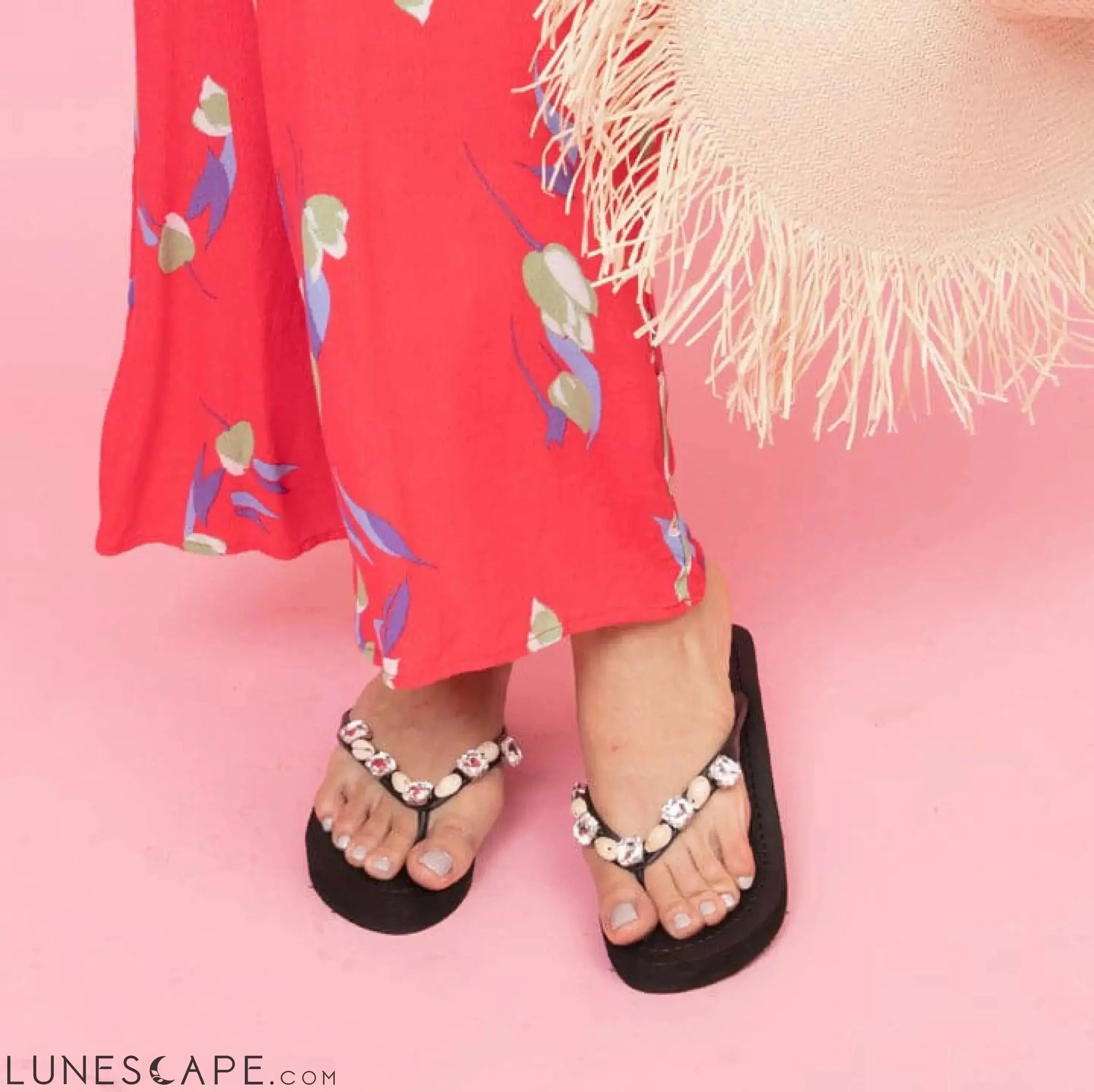Shell Beach - Mid Wedge Flip Flops With Stones LUNESCAPE