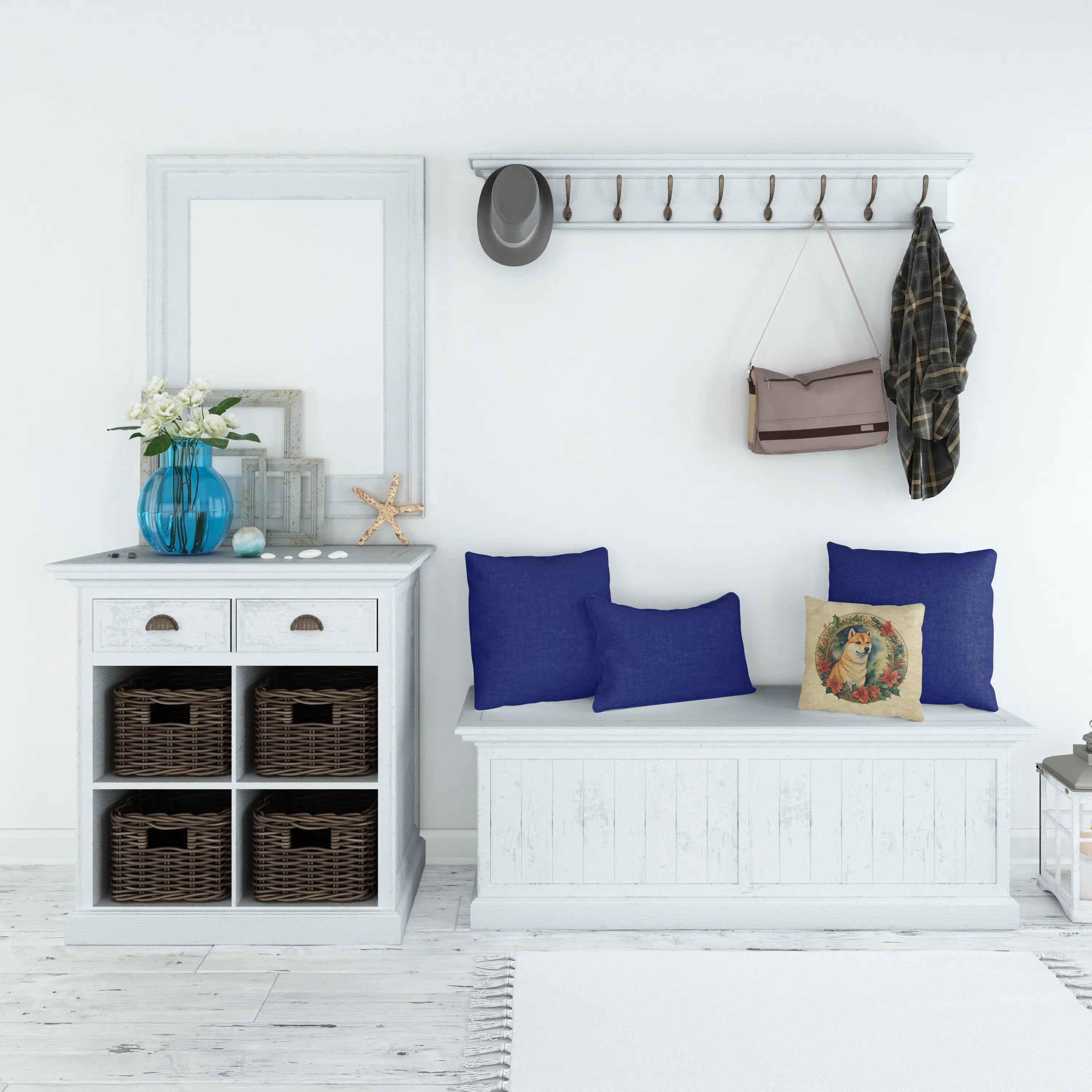 Shiba Inu Christmas Flowers Throw Pillow LUNESCAPE