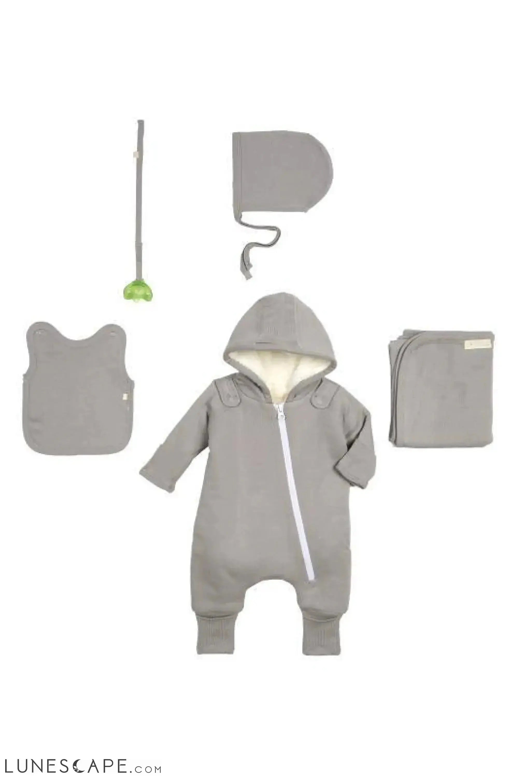 Smart Cuddly Jumpsuit + Bib - Gray LUNESCAPE