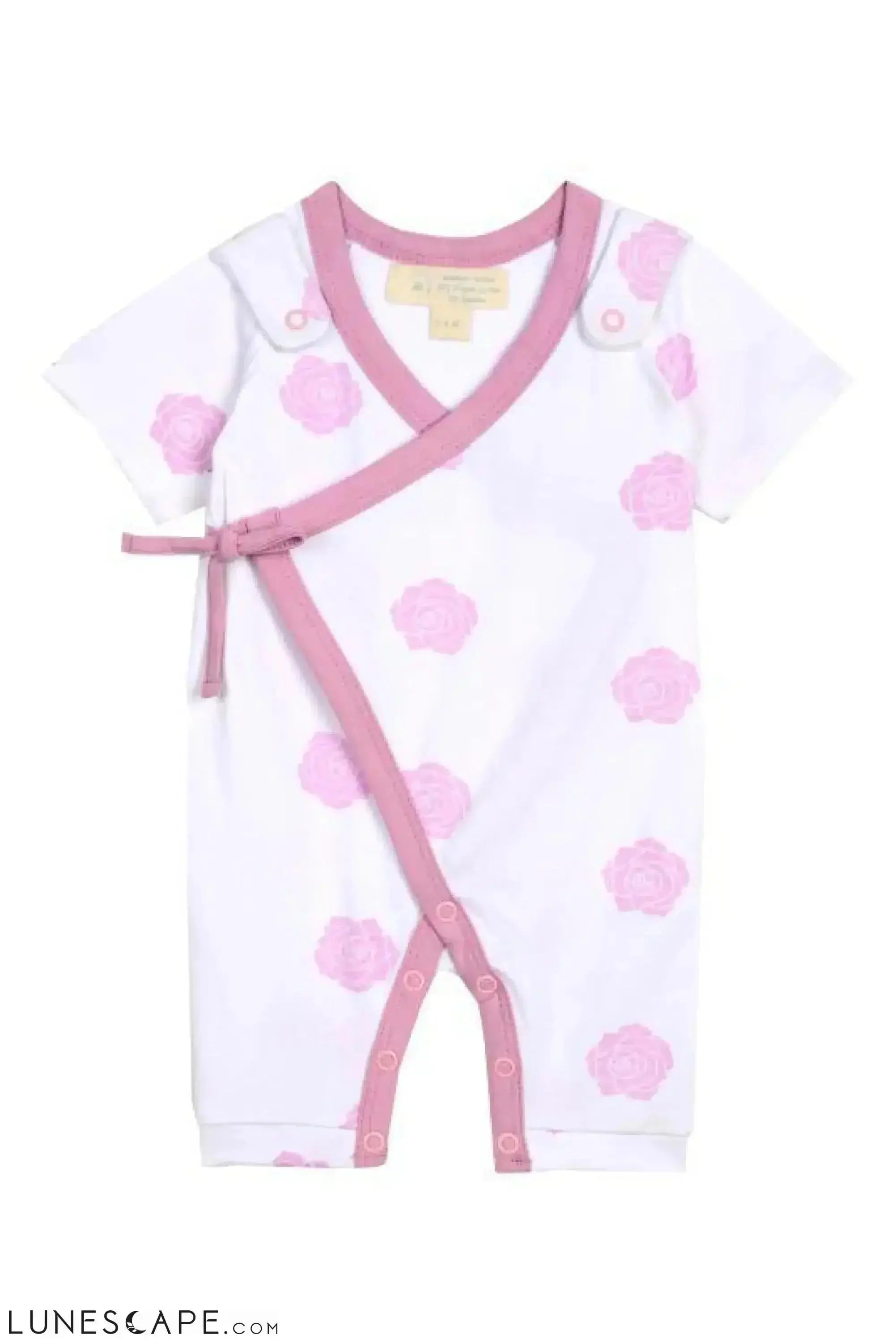 Smart Short Sleeve Kimono Romper + Bib - Pink Rose LUNESCAPE