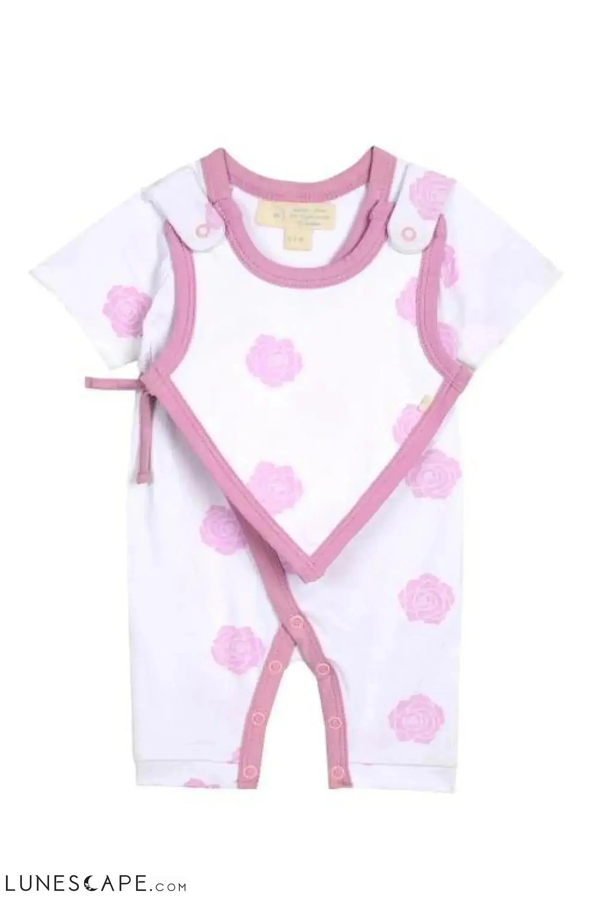 Smart Short Sleeve Kimono Romper + Bib - Pink Rose LUNESCAPE