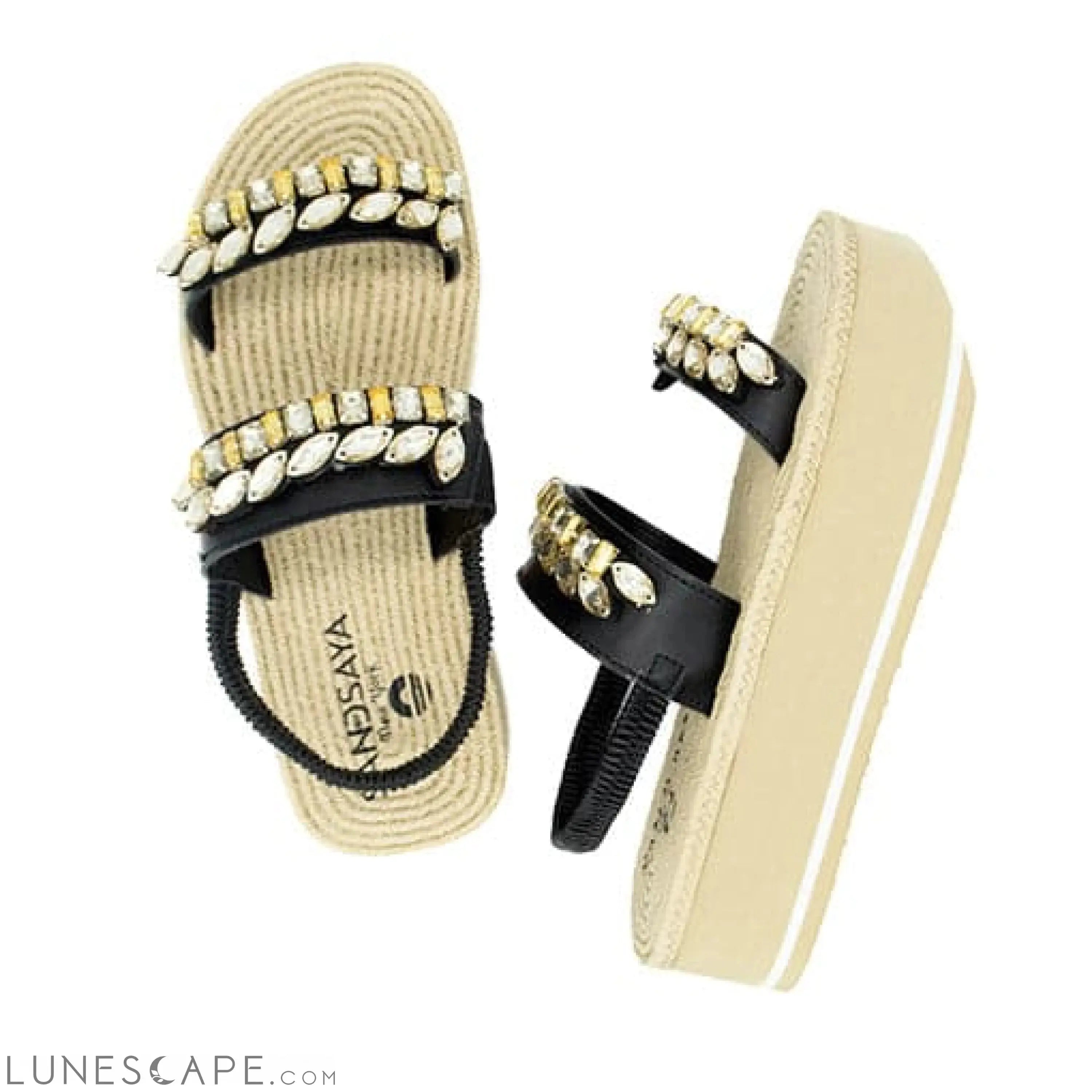 Smith- Gold Rhinestone Embellished - Waterproof Espadrille Platform Wedge Heel Sandals for Women LUNESCAPE