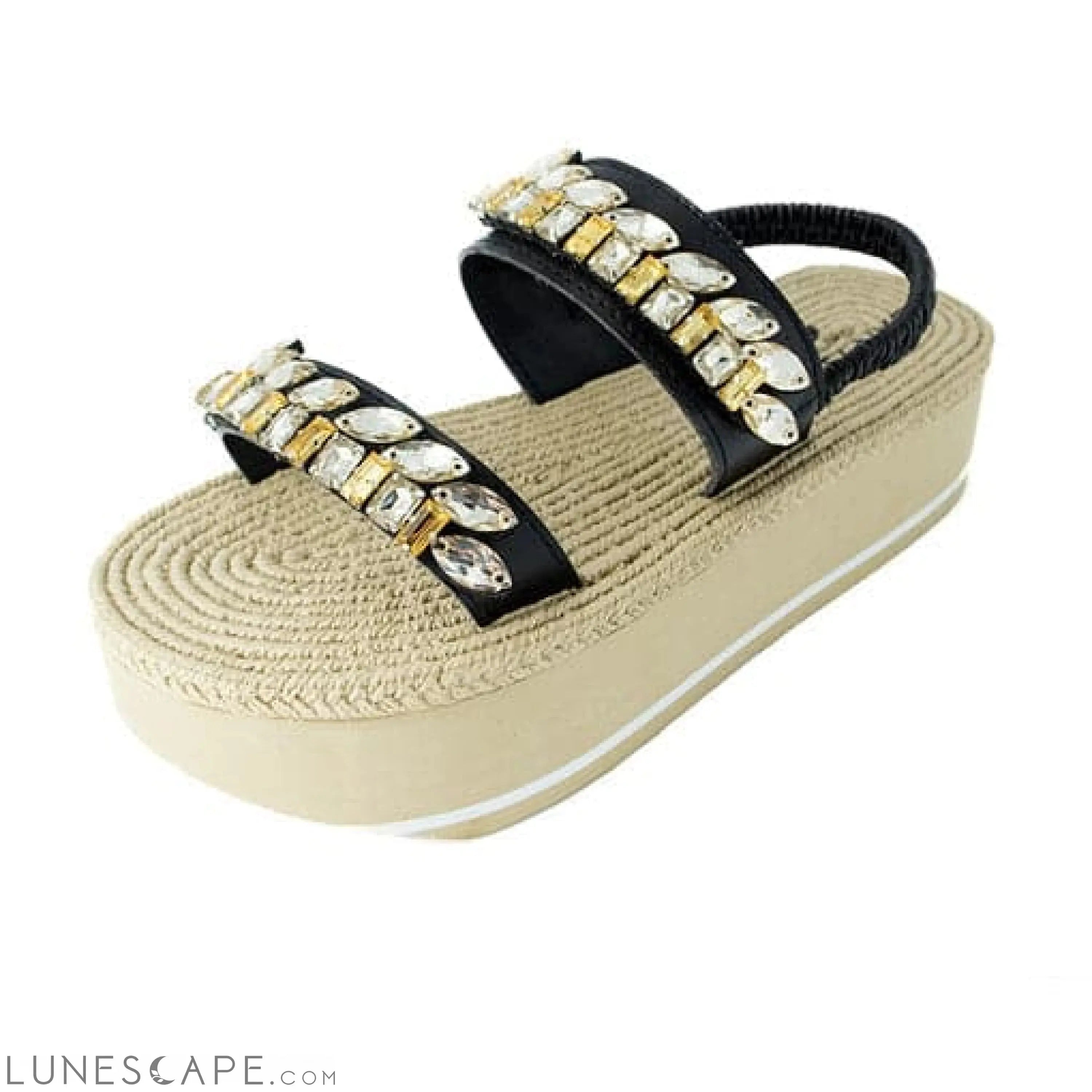 Smith- Gold Rhinestone Embellished - Waterproof Espadrille Platform Wedge Heel Sandals for Women LUNESCAPE