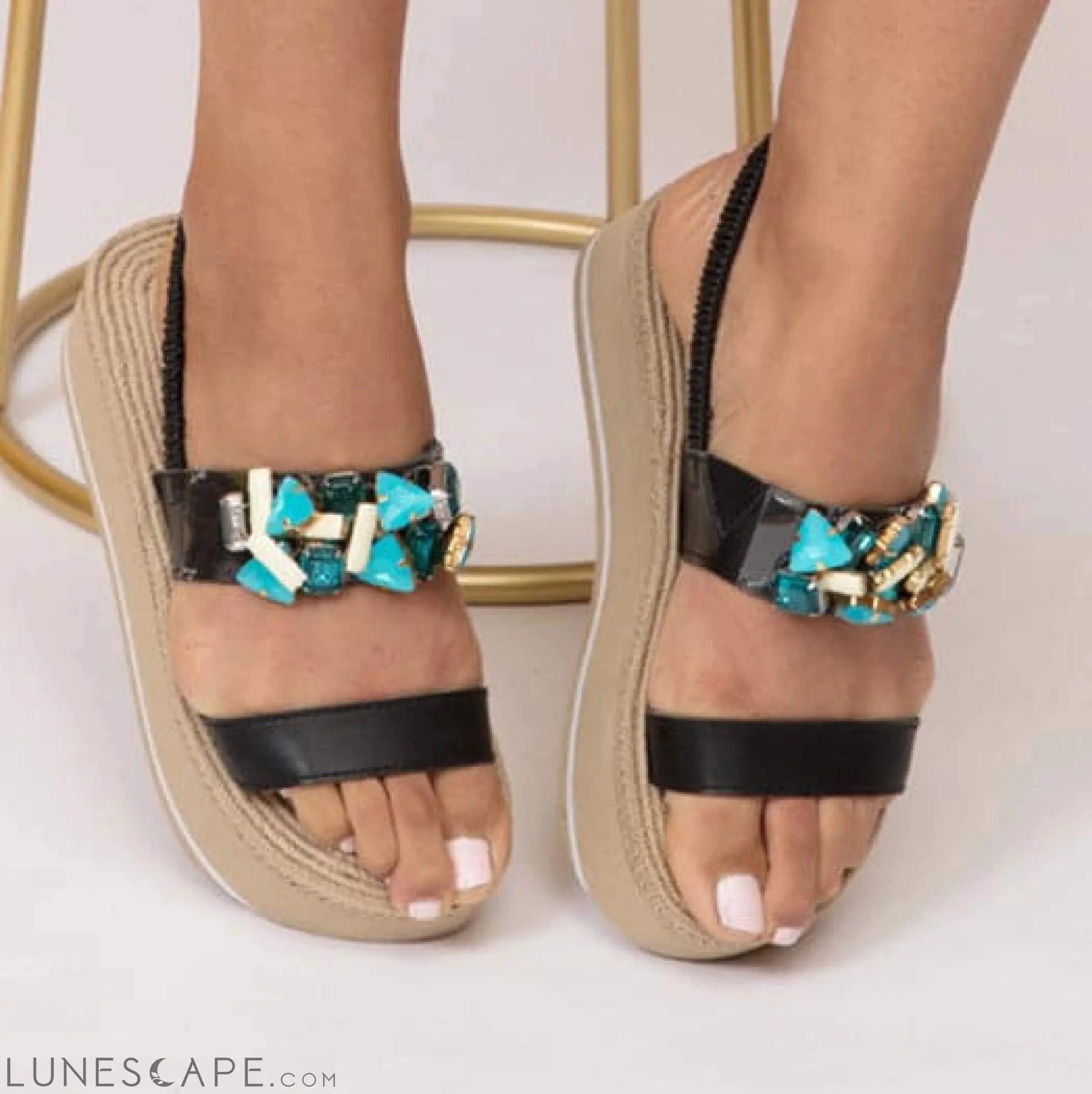 Spring Blue - Crystal Rhinestone Embellished - Waterproof Espadrille Sandals LUNESCAPE