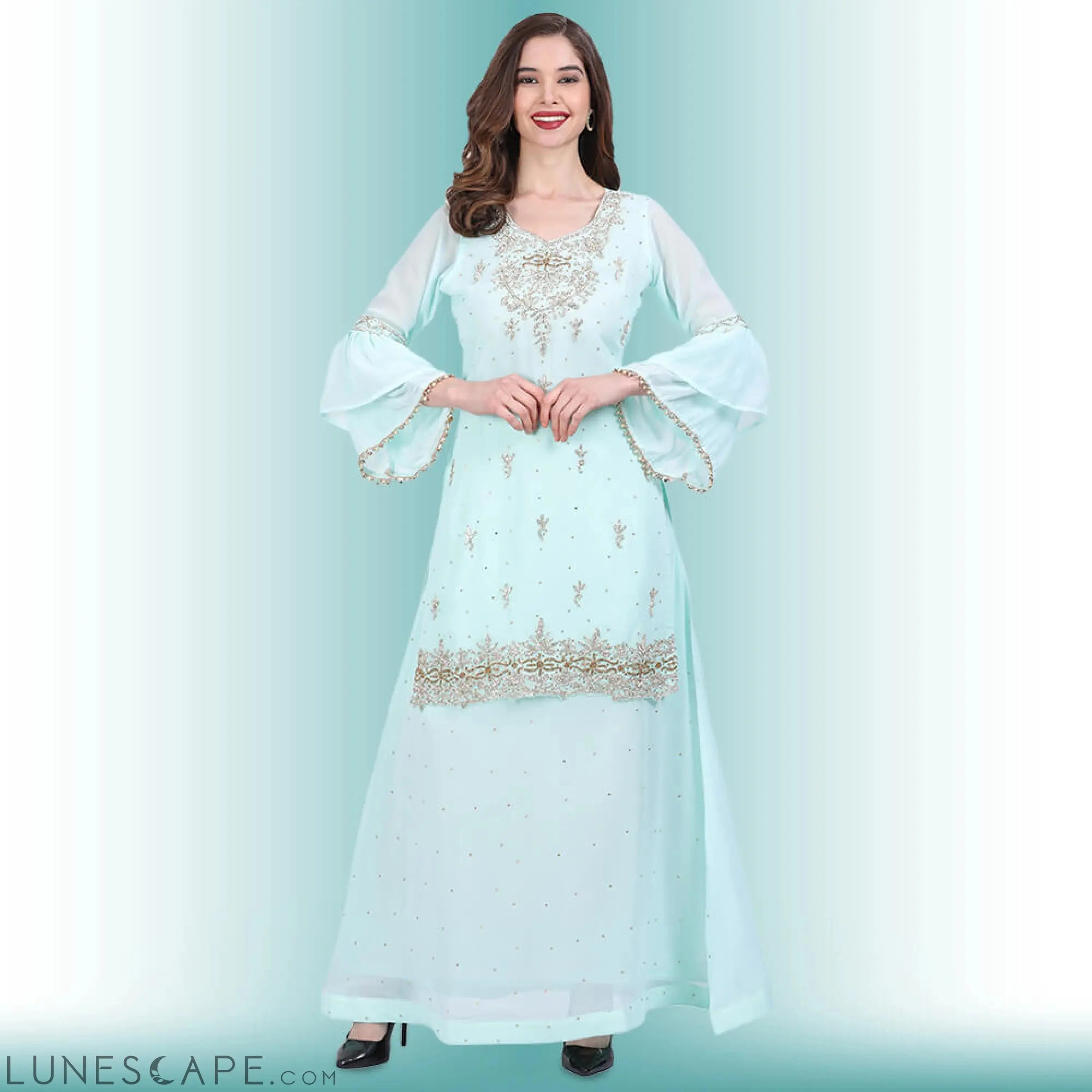 Stone Work Long Top With Lehenga LUNESCAPE