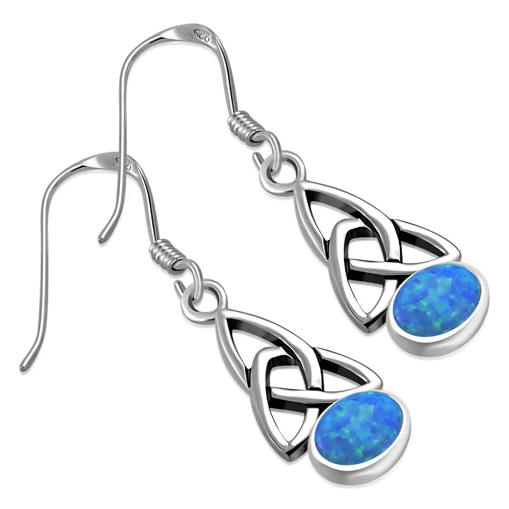Synthetic Blue Opal Trinity Knot Silver Earrings LUNESCAPE
