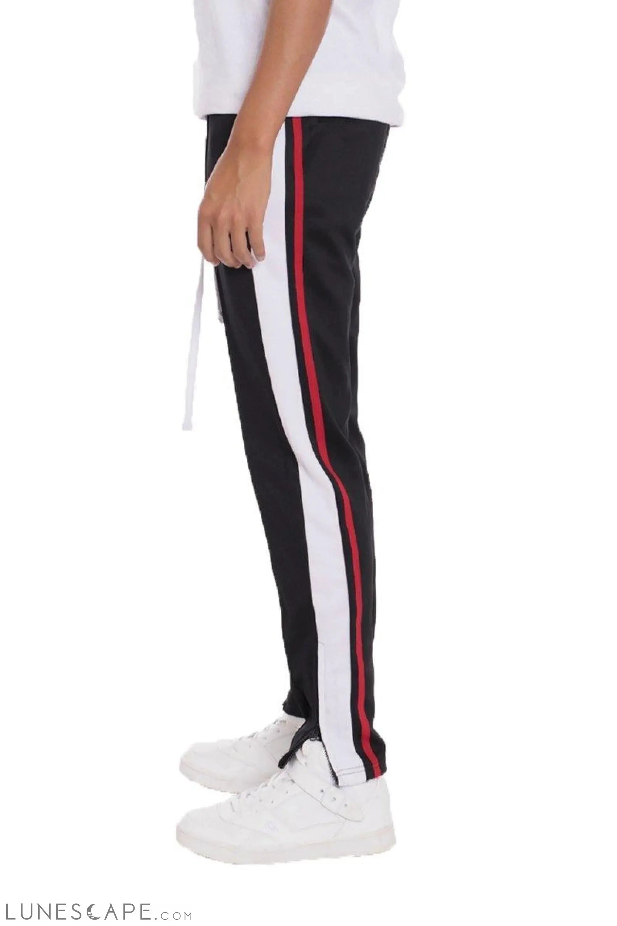 TRICOT STRIPED MENS TRACK PANTS- BLACK LUNESCAPE