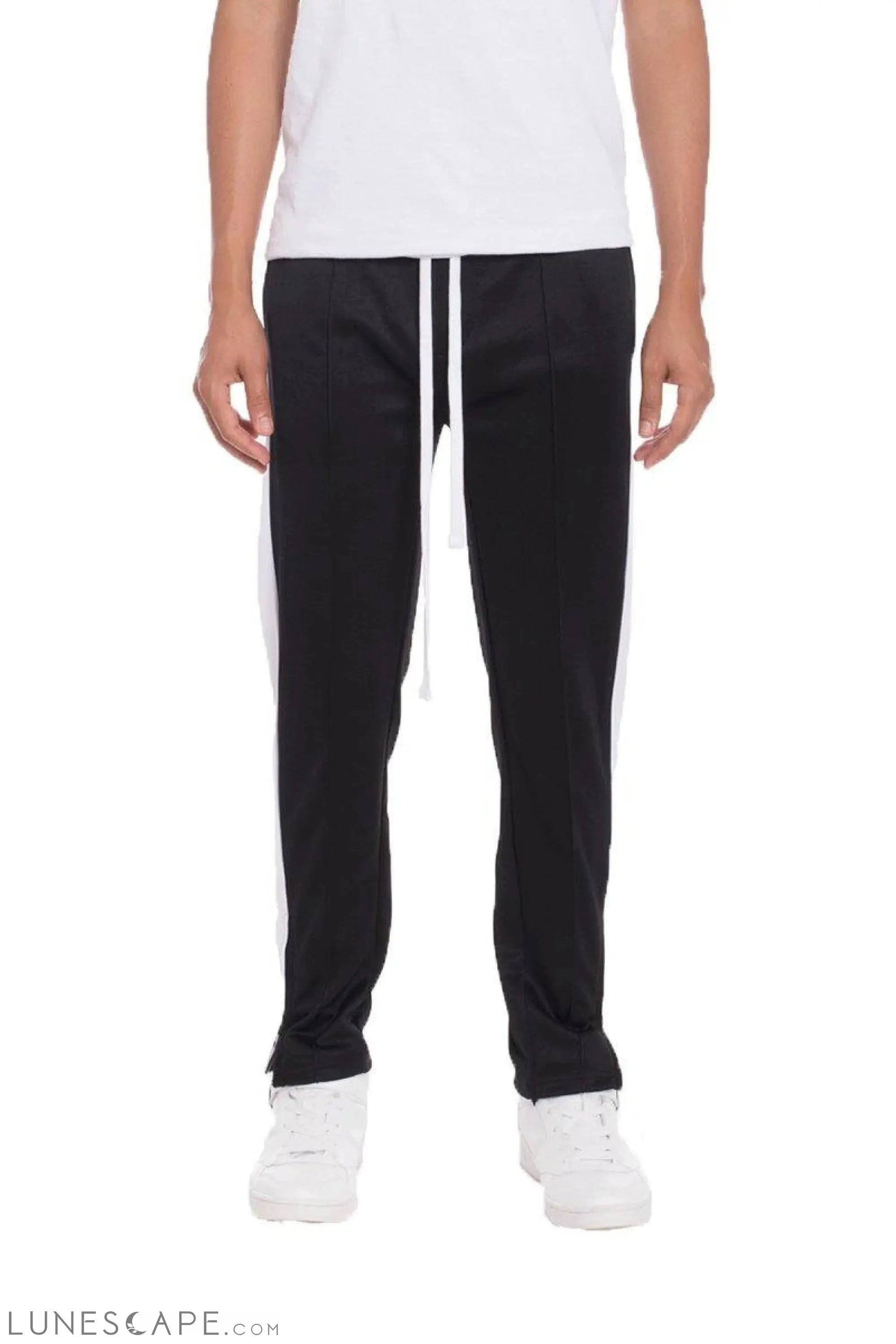 TRICOT STRIPED MENS TRACK PANTS- BLACK LUNESCAPE