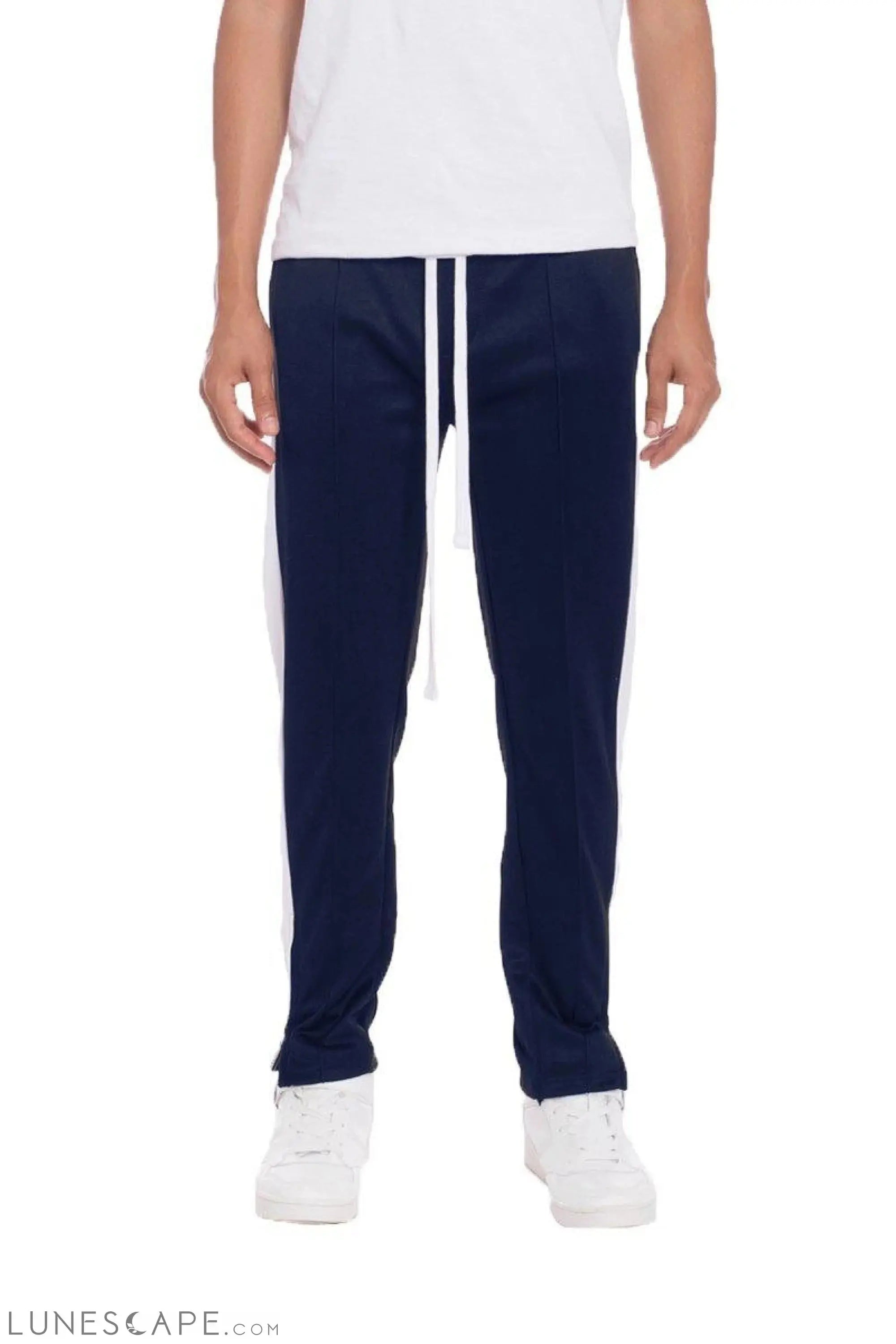 TRICOT STRIPED MENS TRACK PANTS- NAVY LUNESCAPE