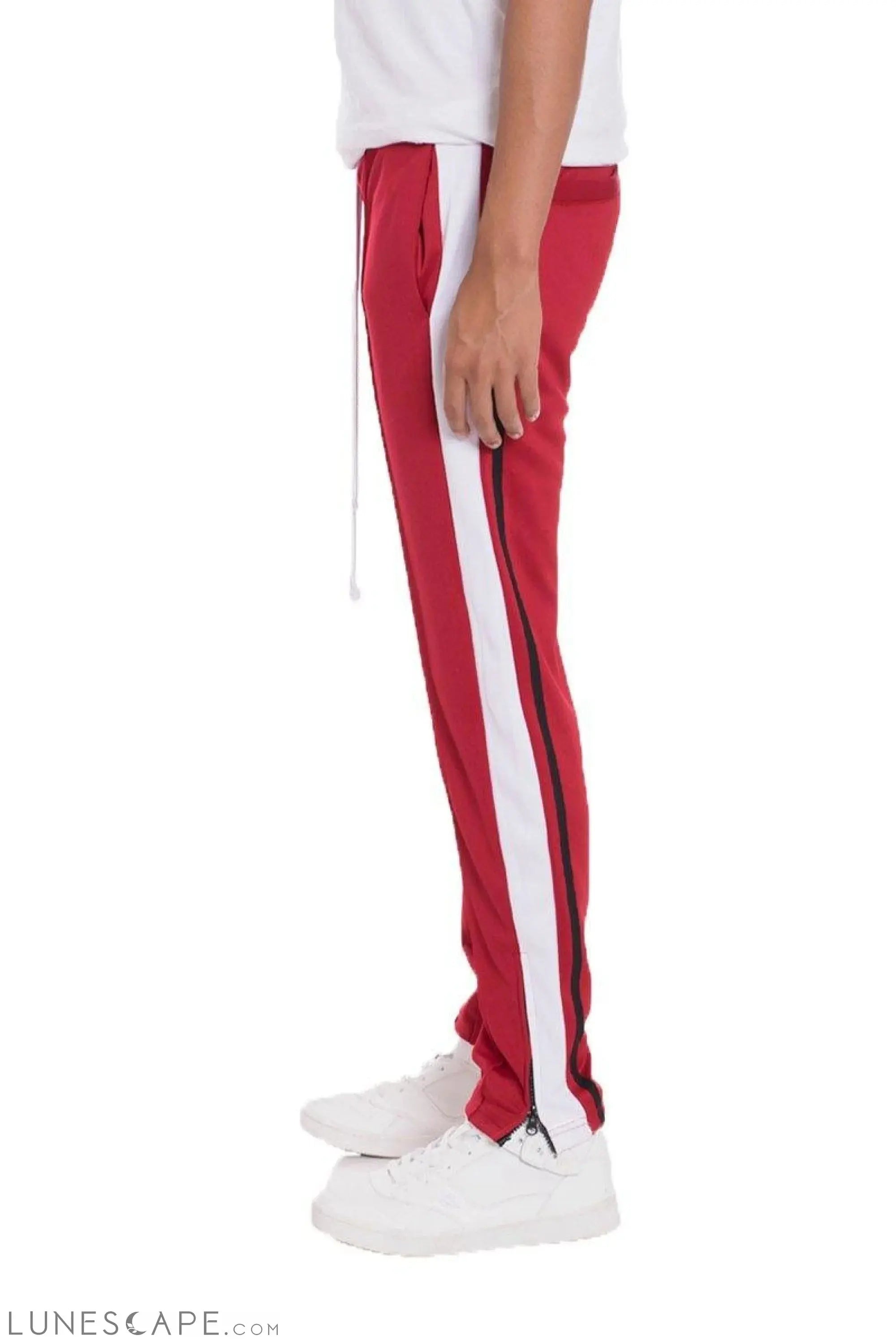 TRICOT STRIPED MENS TRACK PANTS - Red LUNESCAPE