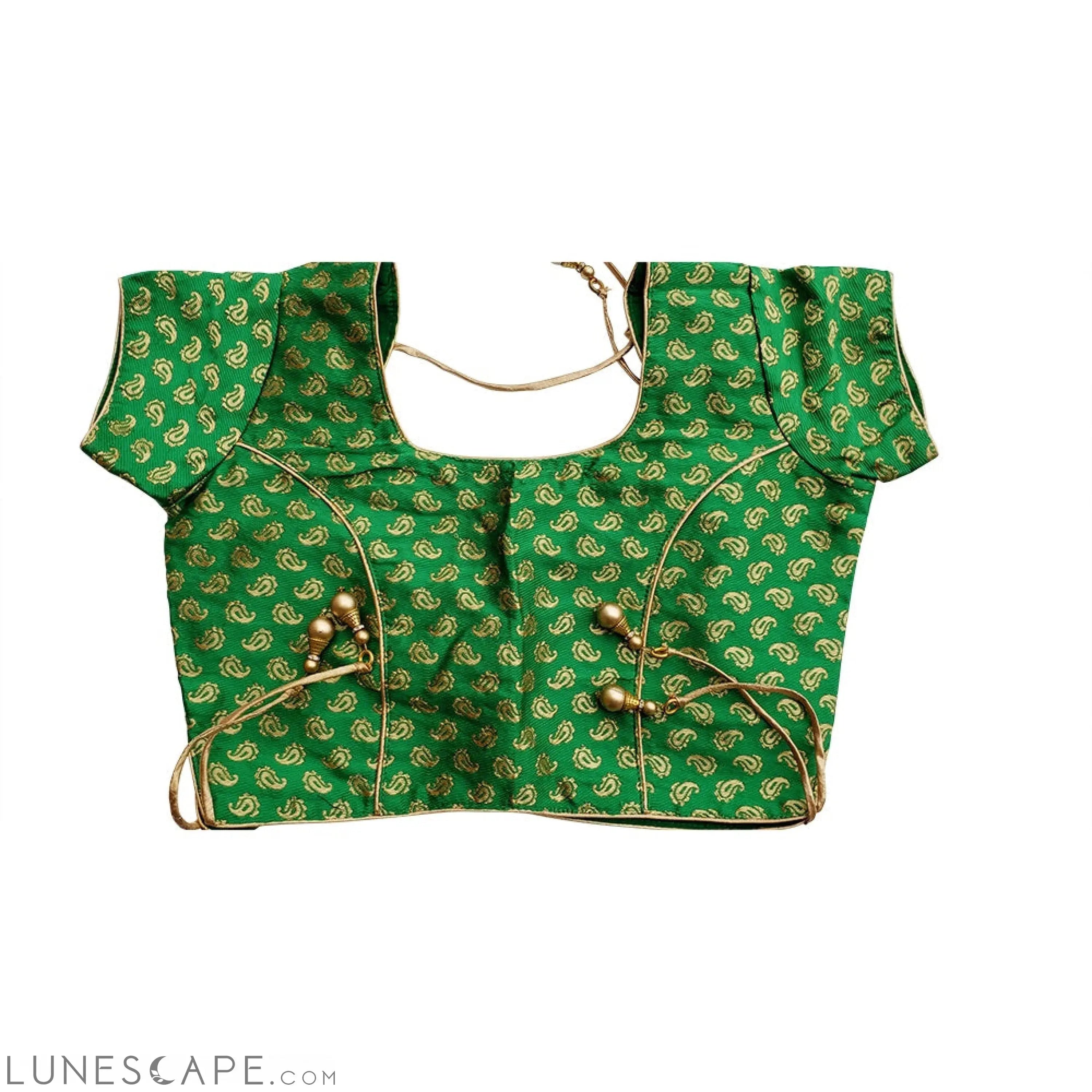 Traditional Green Brocade Blouse LUNESCAPE