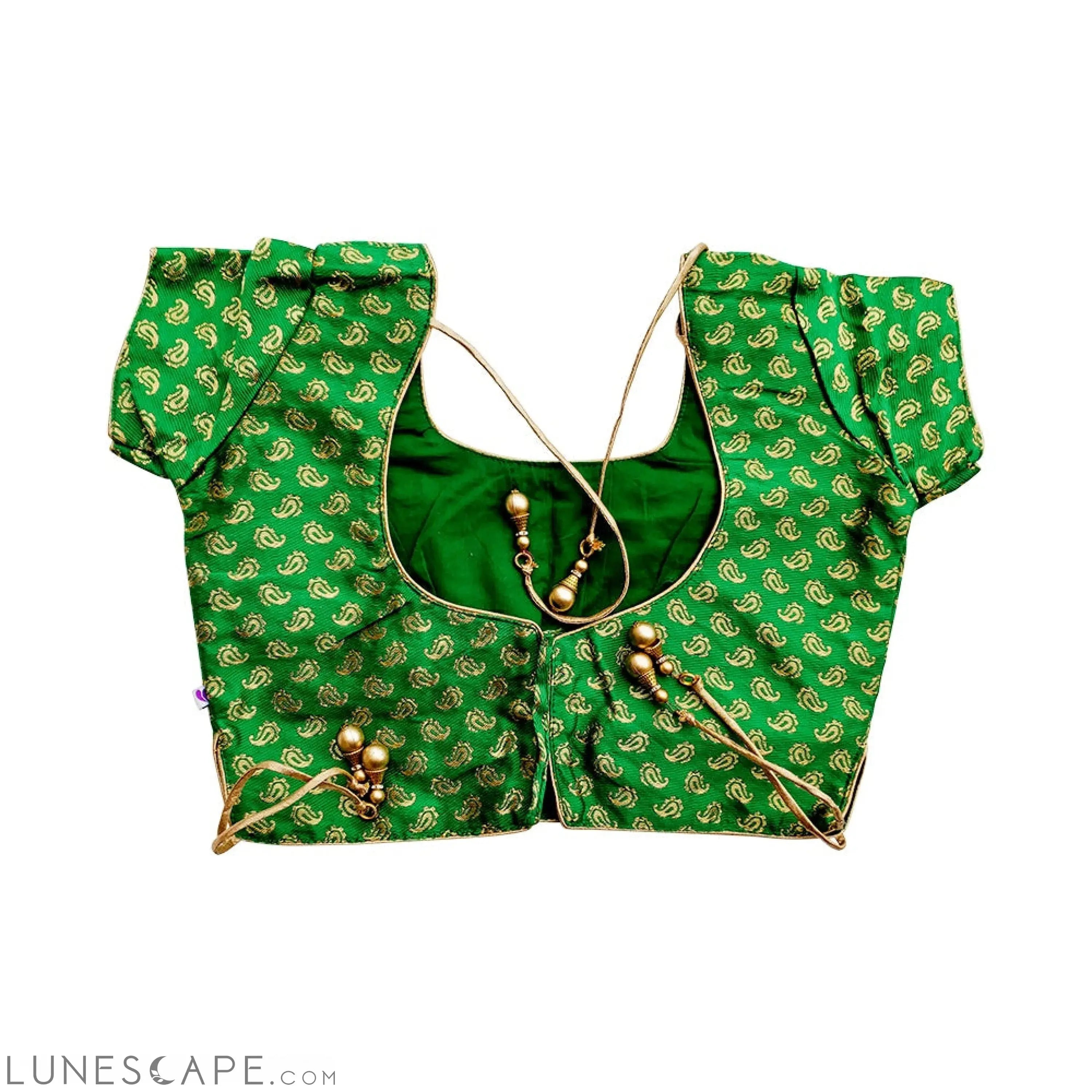 Traditional Green Brocade Blouse LUNESCAPE