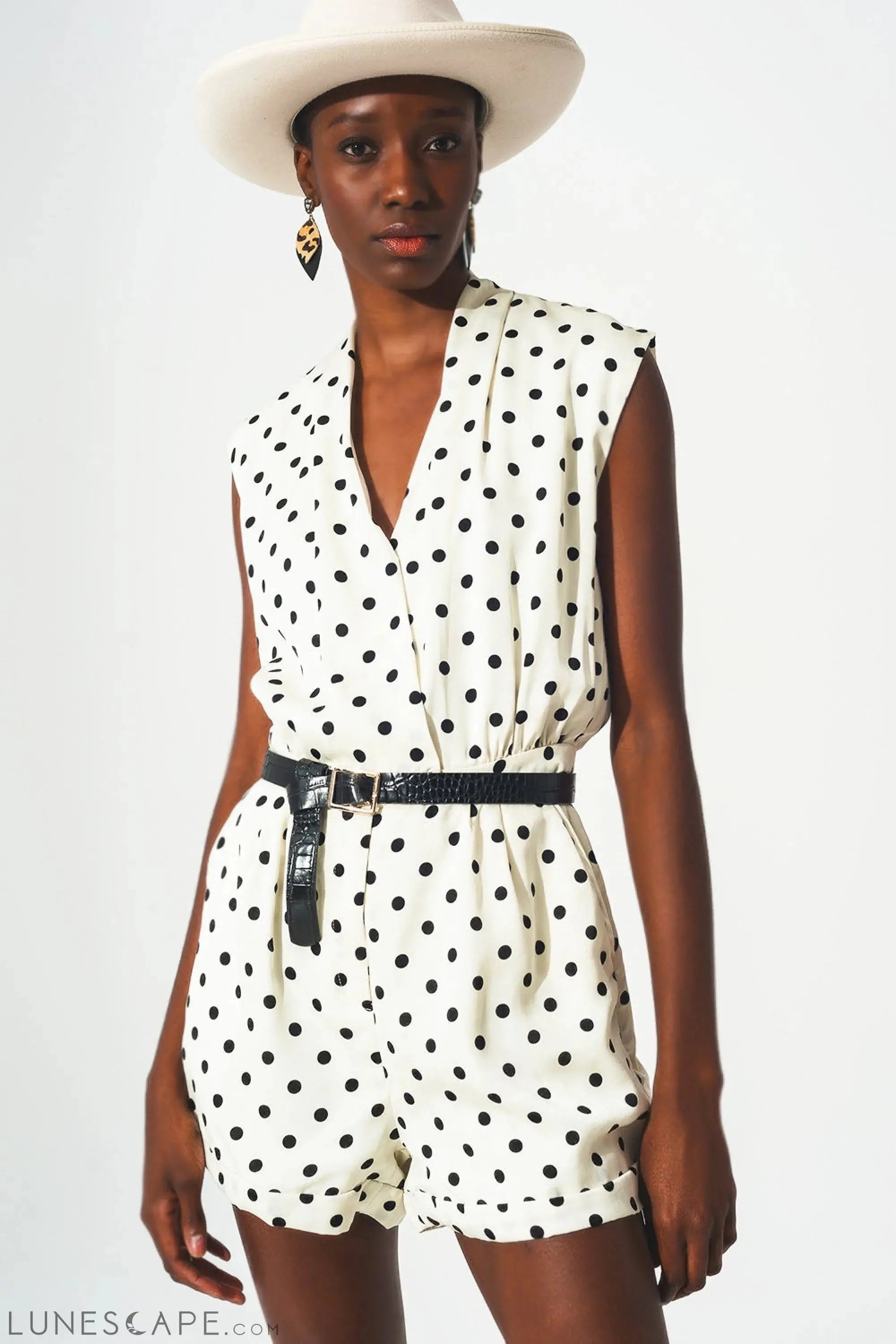 Wrap Playsuit in Polka Dot Print LUNESCAPE