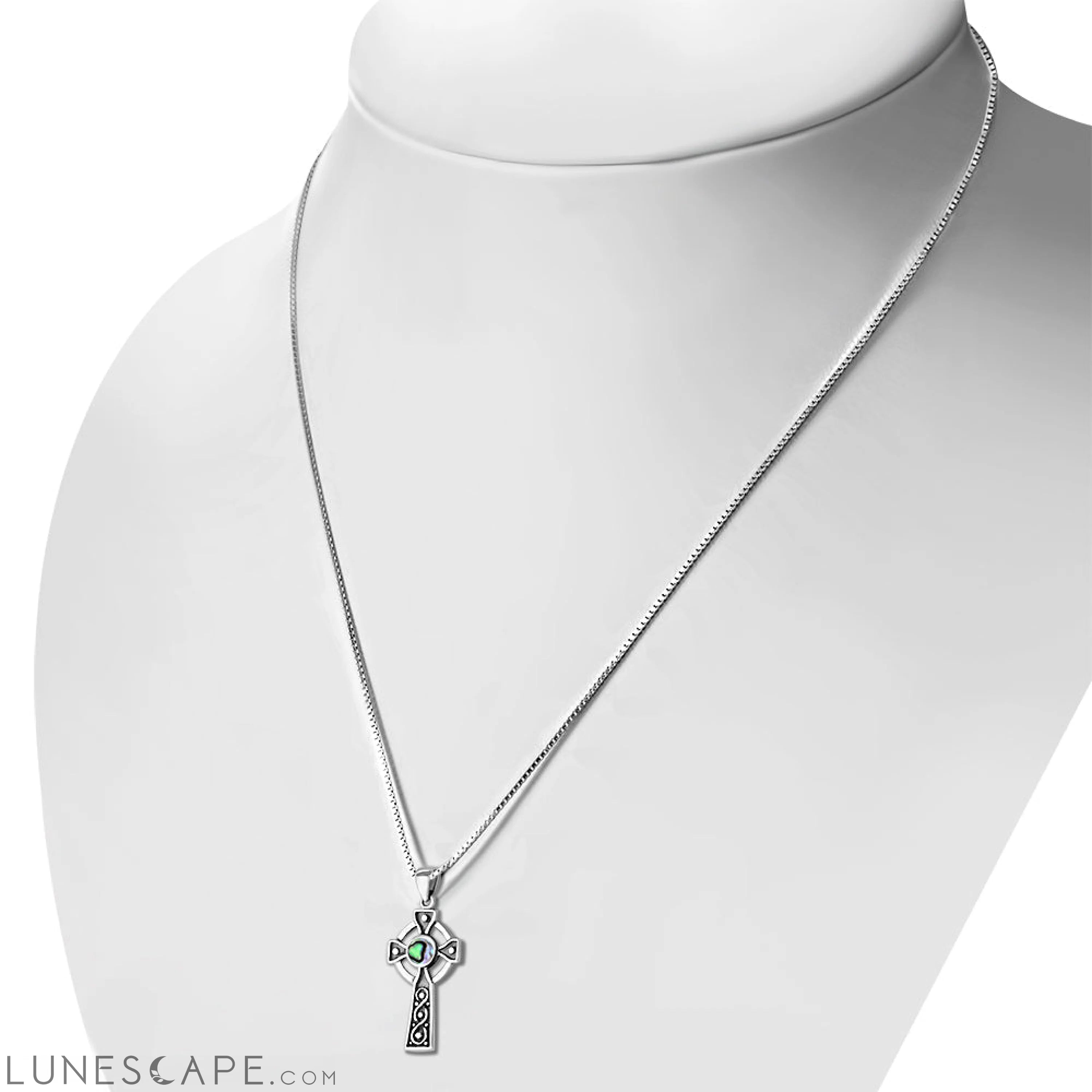 Abalone Shell Celtic Infinity Knot Cross Silver Pendant LUNESCAPE