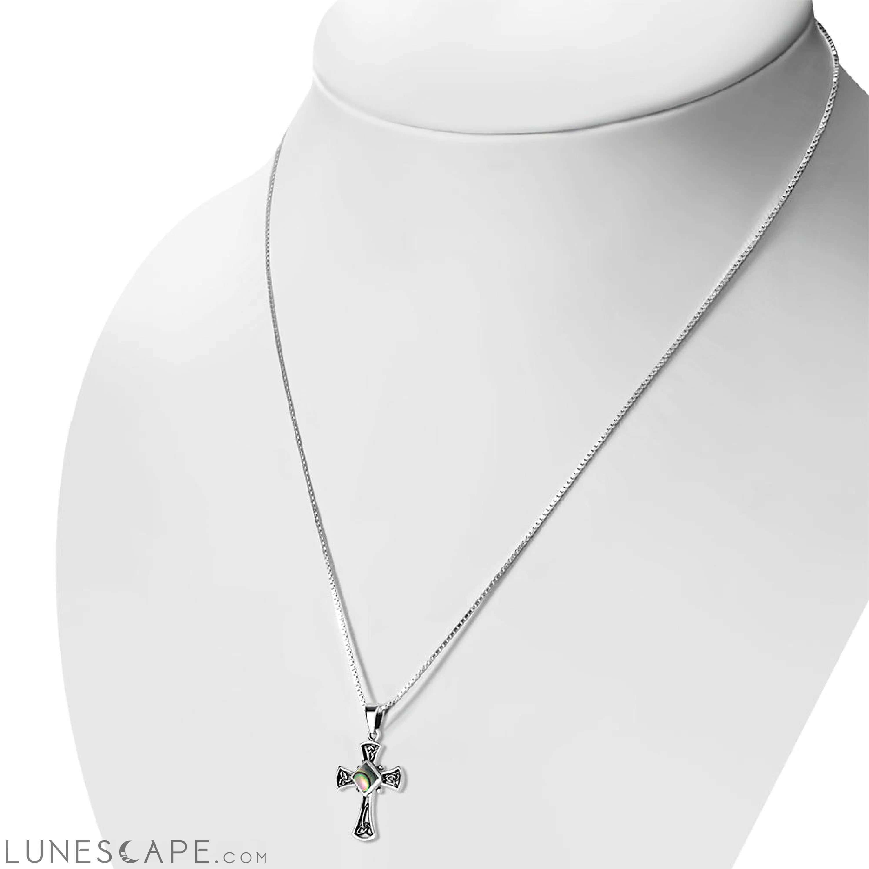 Abalone Shell Celtic Irish Trinity Knot Cross Silver Pendant LUNESCAPE