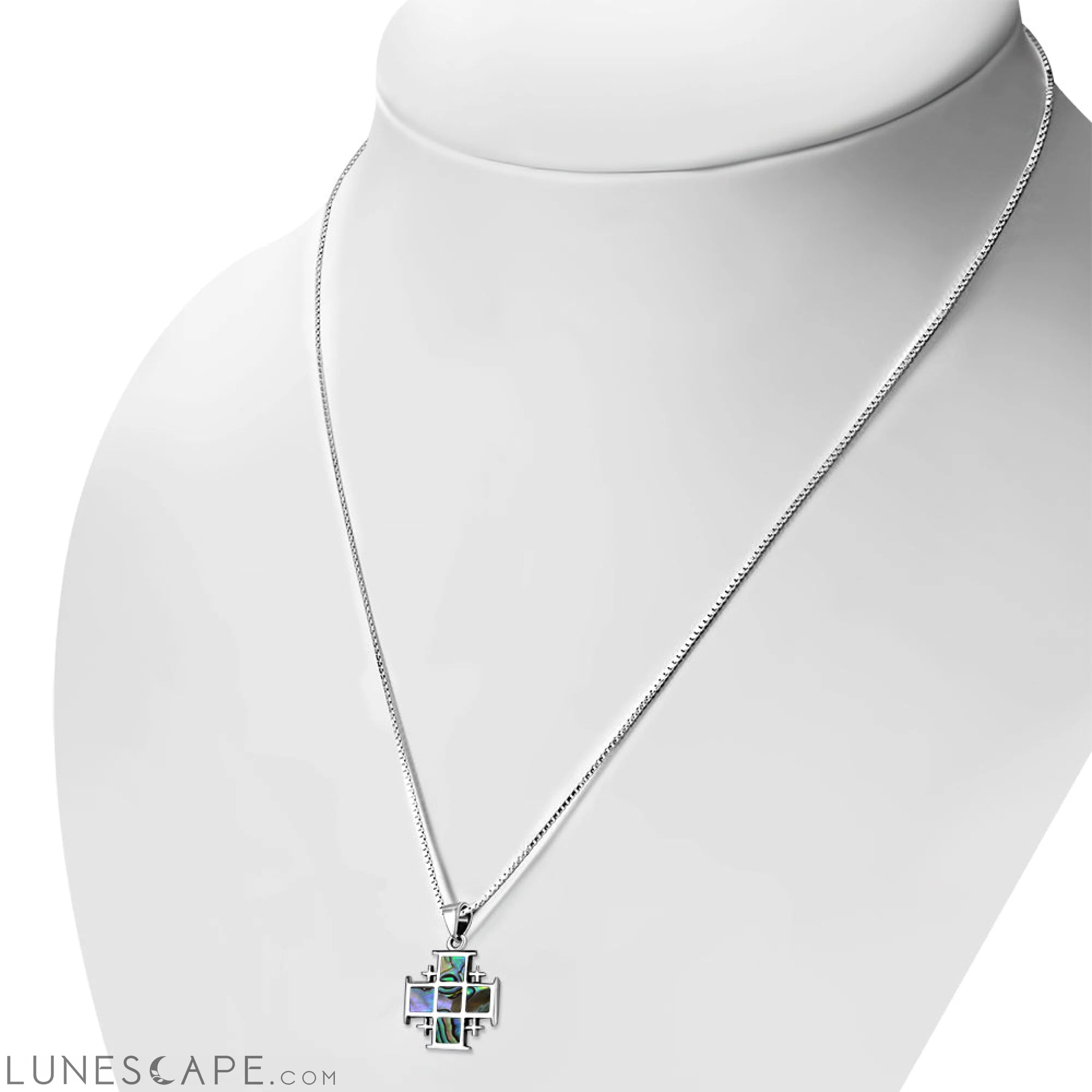 Abalone Shell Jerusalem Cross Silver Pendant LUNESCAPE
