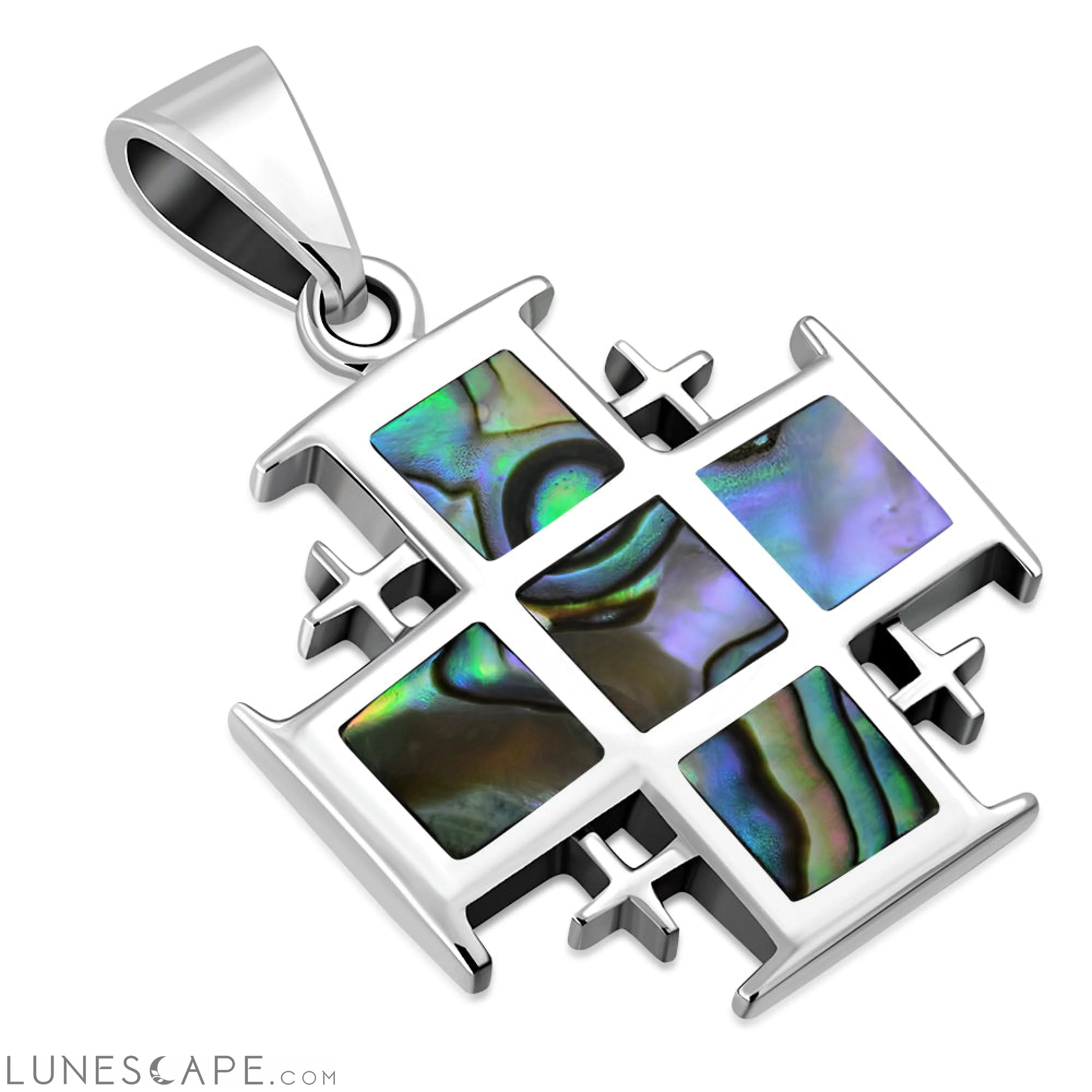 Abalone Shell Jerusalem Cross Silver Pendant LUNESCAPE