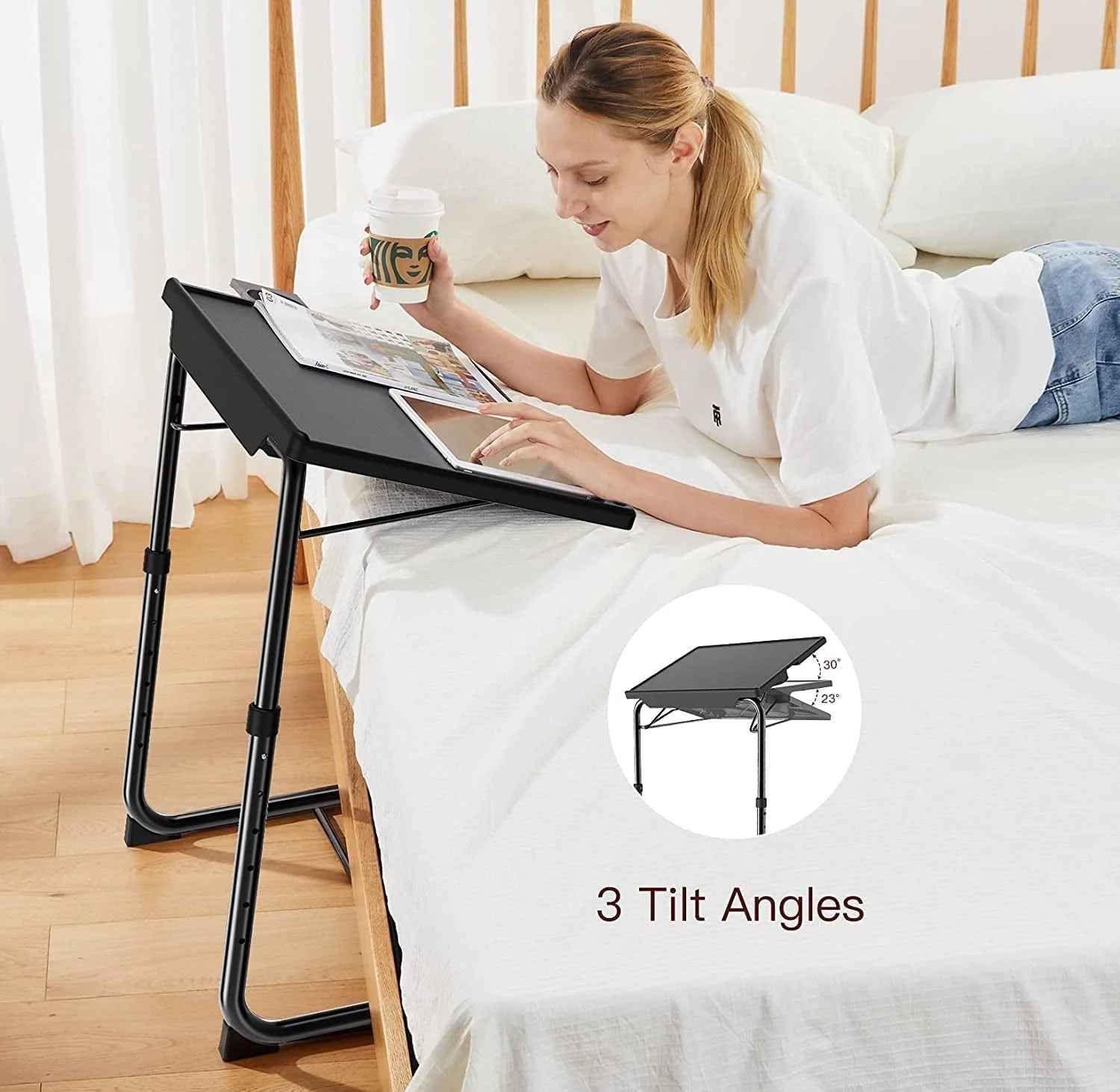 Adjustable TV Tray Table - TV Dinner Tray on Bed & Sofa, Comfortable LUNESCAPE