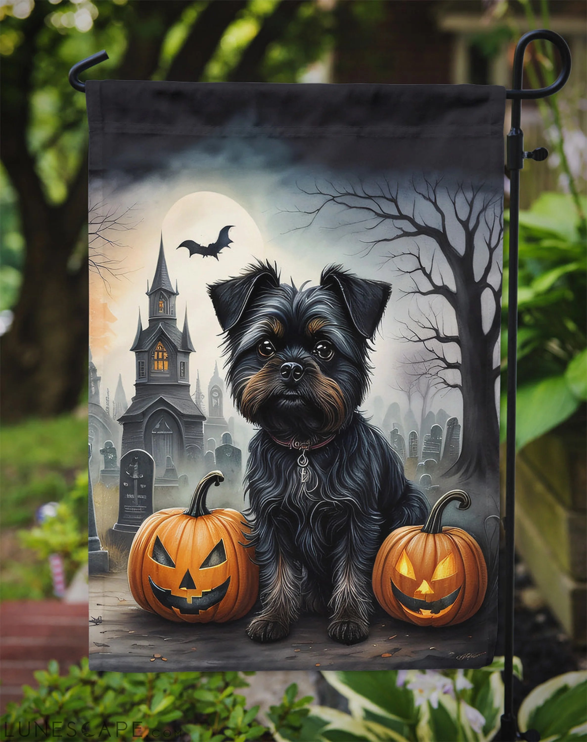 Affenpinscher Spooky Halloween Garden Flag LUNESCAPE