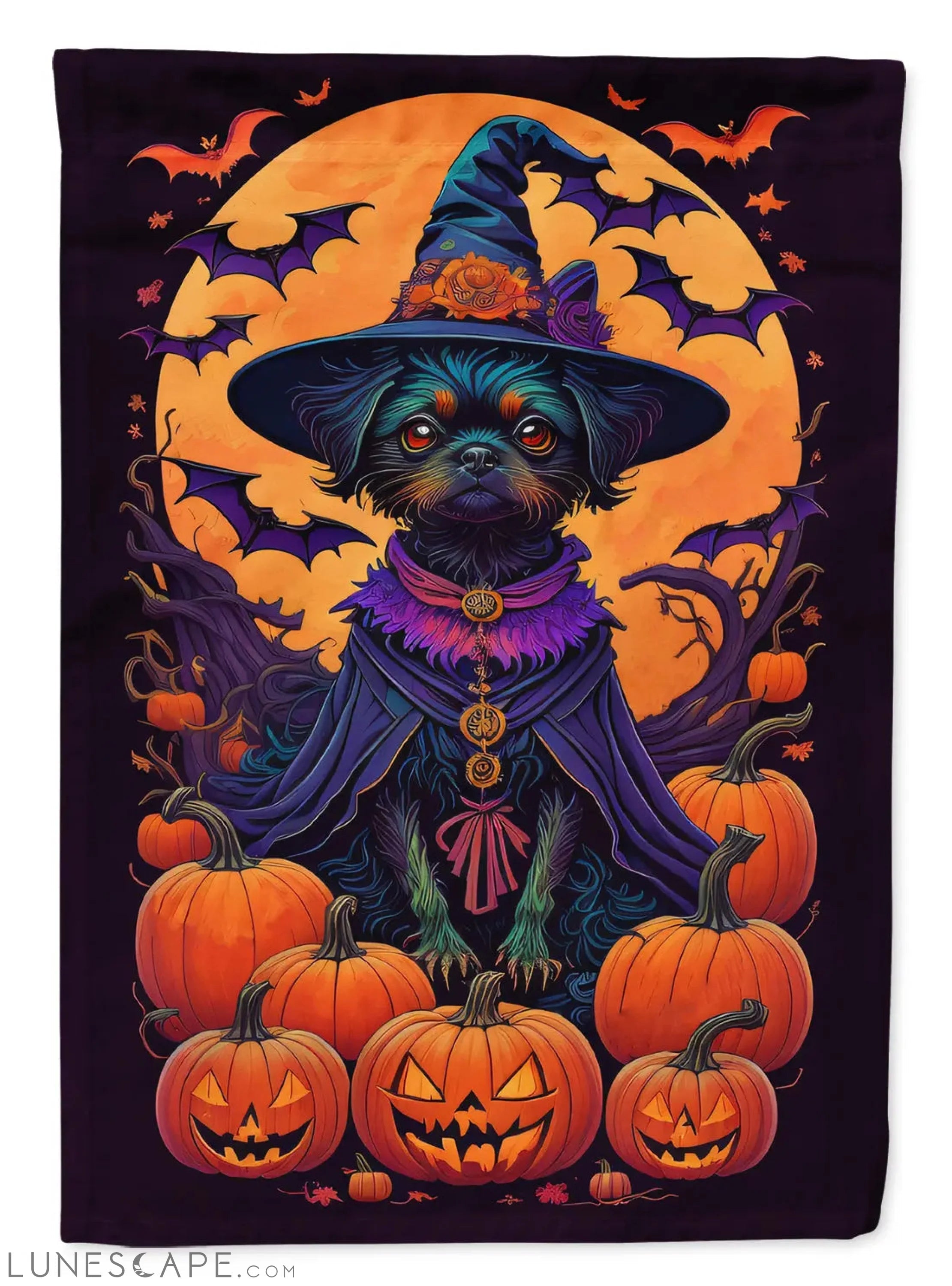 Affenpinscher Witchy Halloween Garden Flag LUNESCAPE