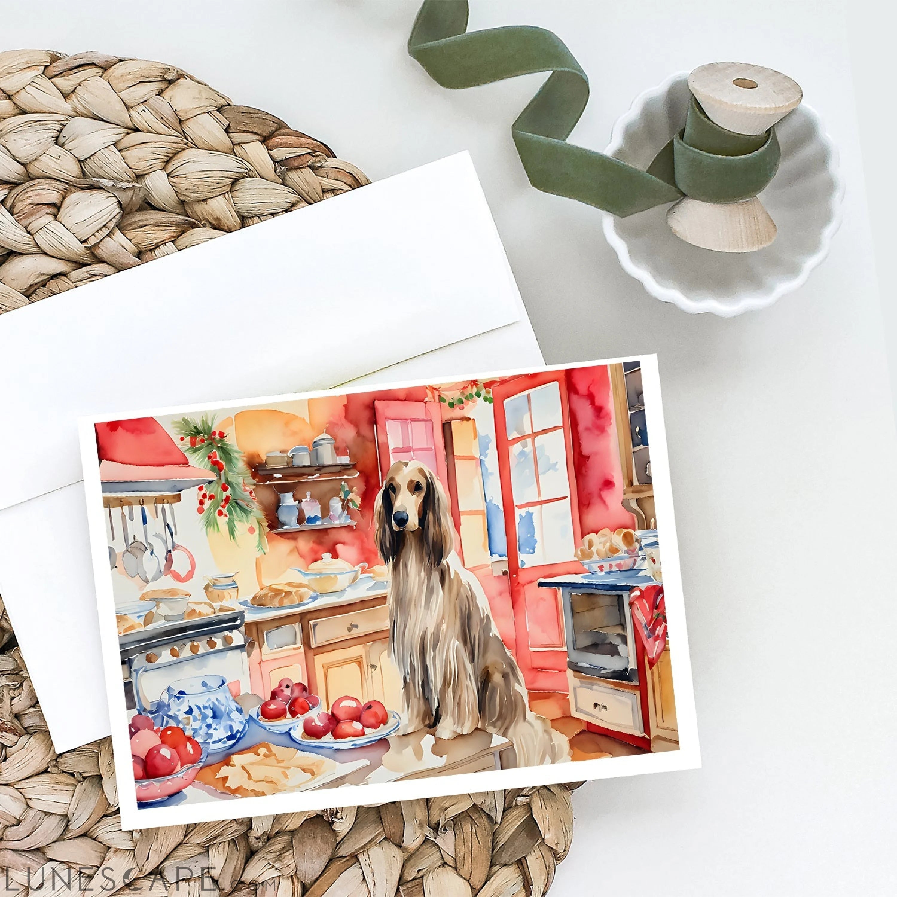 Afghan Hound Christmas Cookies Greeting Cards Pack of 8 LUNESCAPE