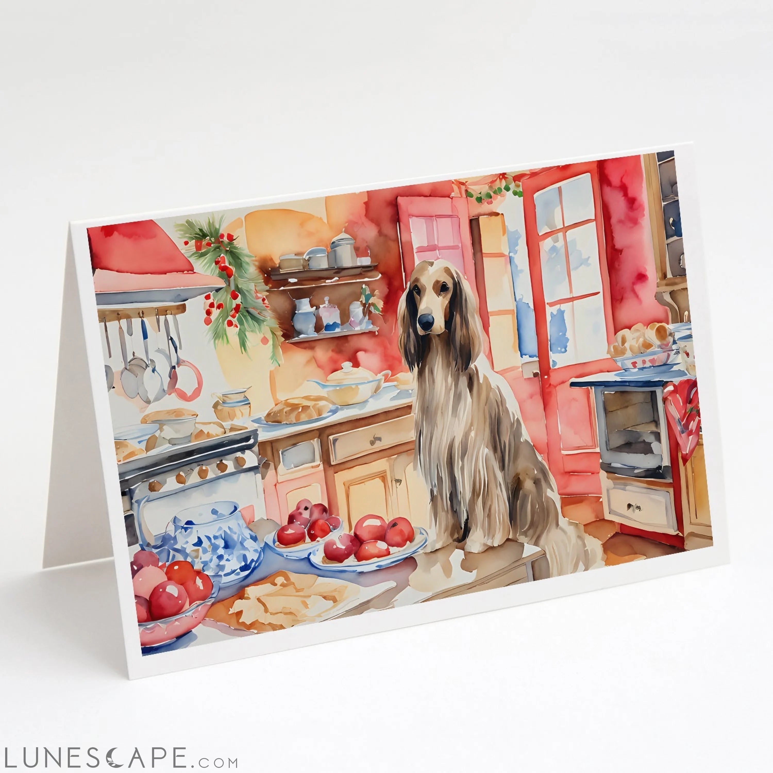 Afghan Hound Christmas Cookies Greeting Cards Pack of 8 LUNESCAPE