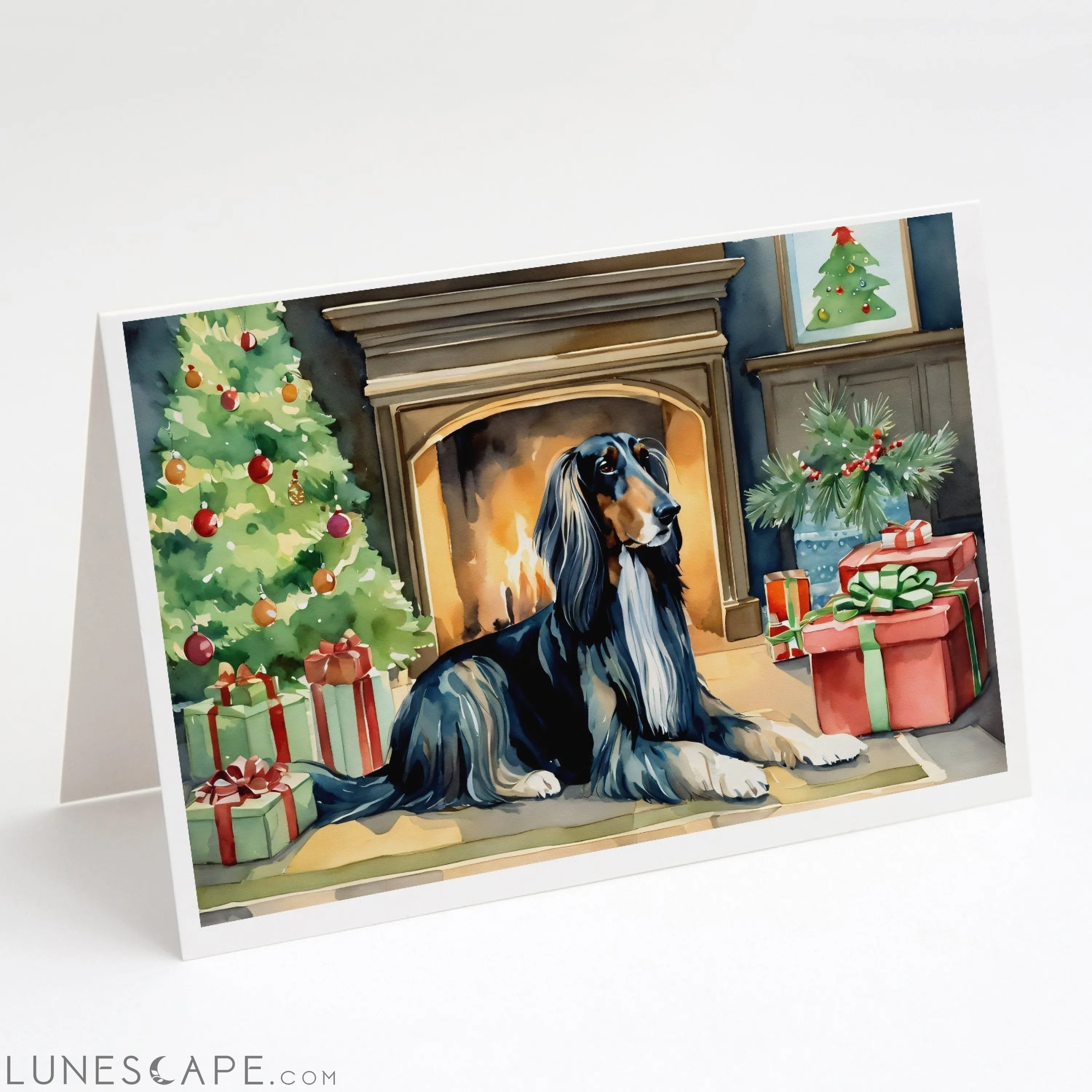 Afghan Hound Cozy Christmas Greeting Cards Pack of 8 LUNESCAPE