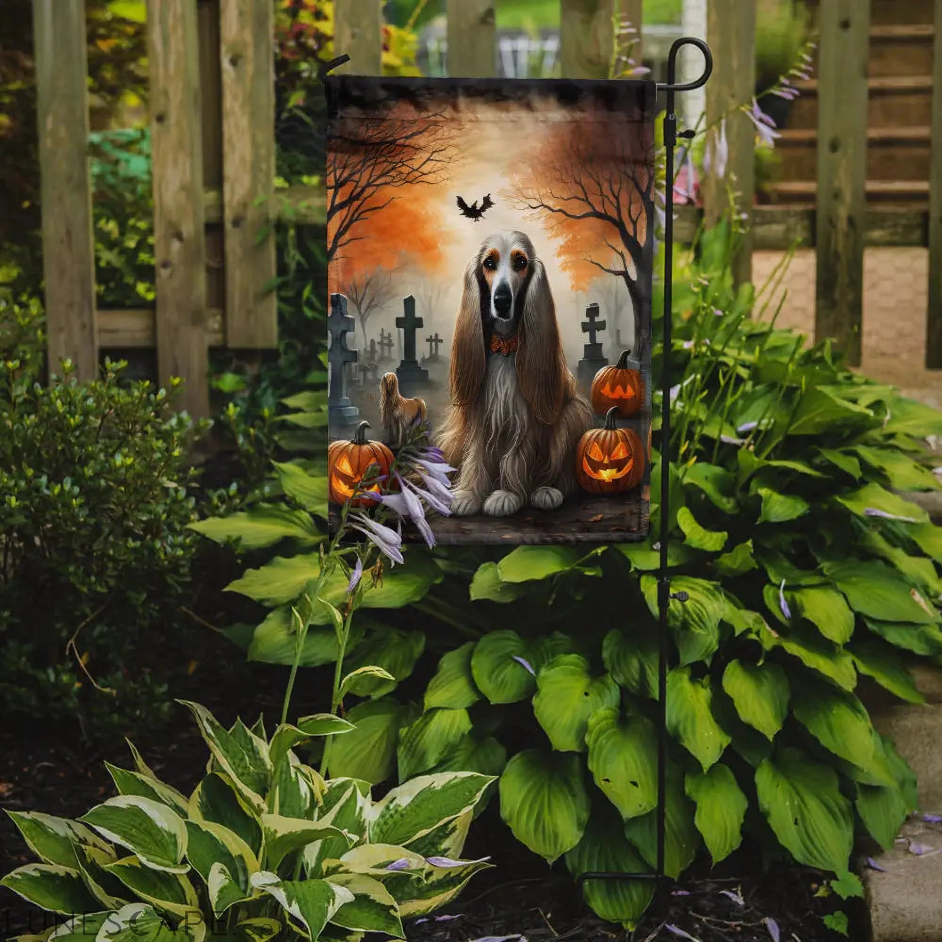 Afghan Hound Spooky Halloween Garden Flag LUNESCAPE