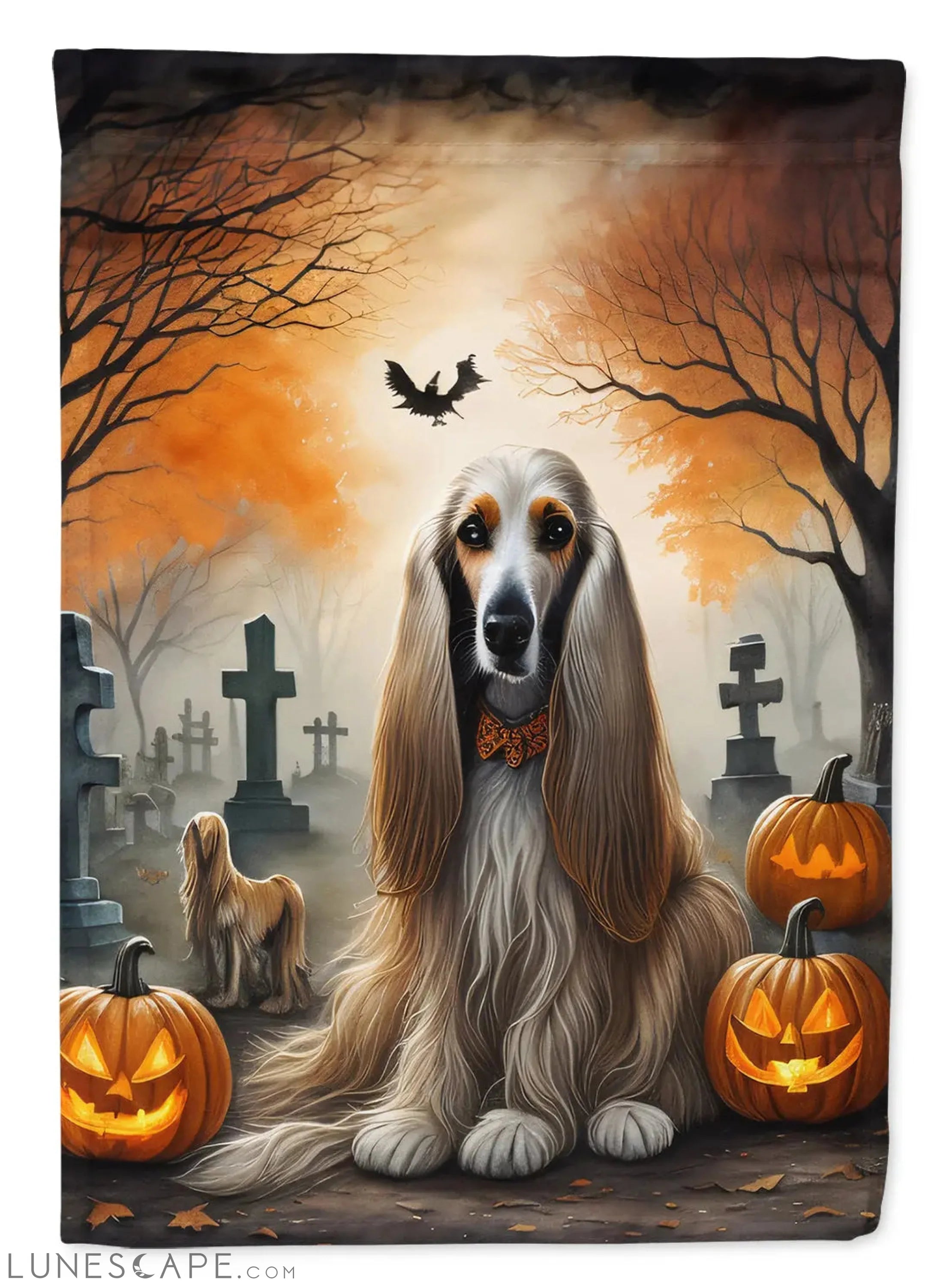 Afghan Hound Spooky Halloween Garden Flag LUNESCAPE