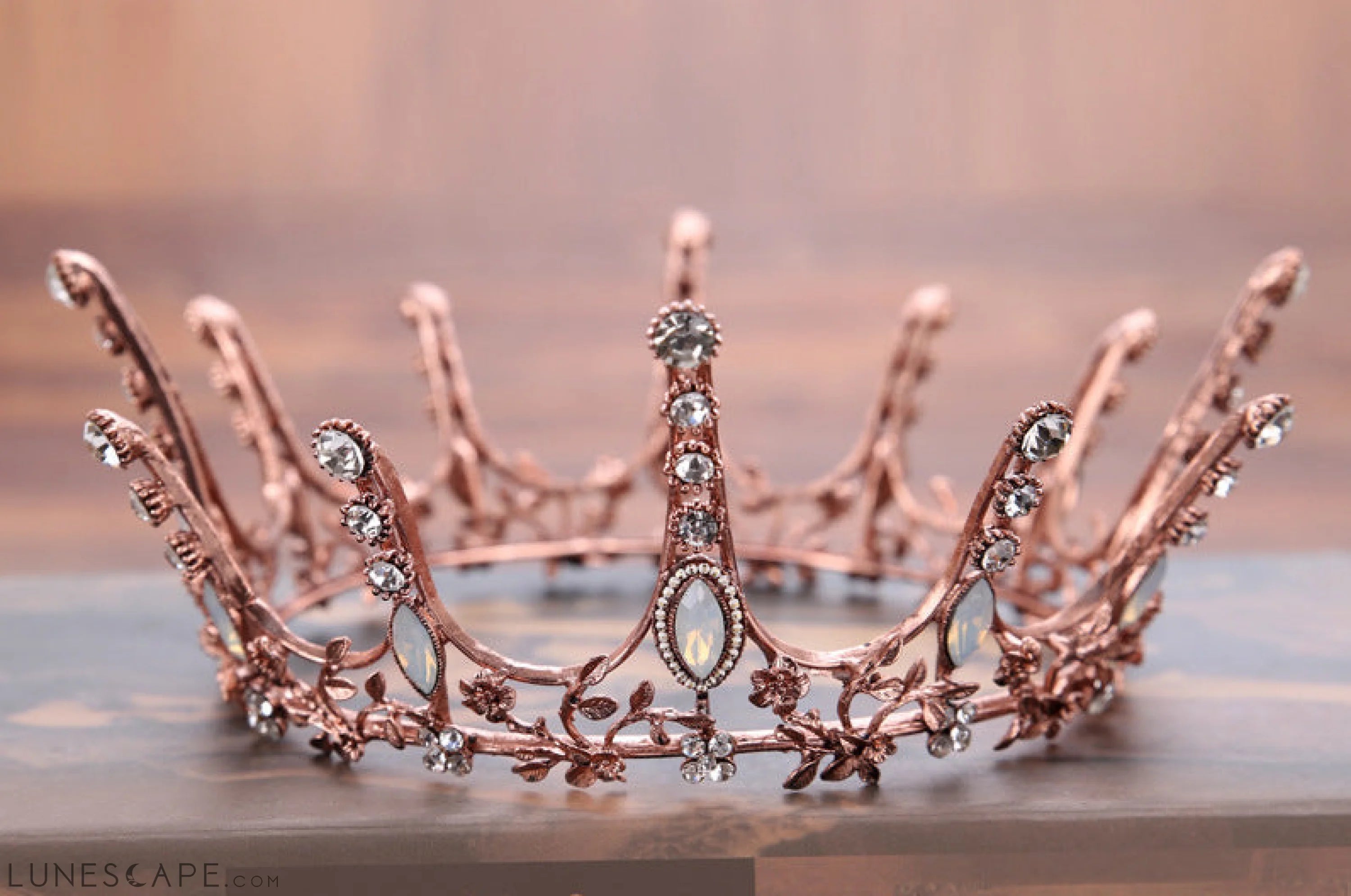 Aggressively Rosy Crown Tiara in Rose Gold and Opal | Royalty Crown LUNESCAPE