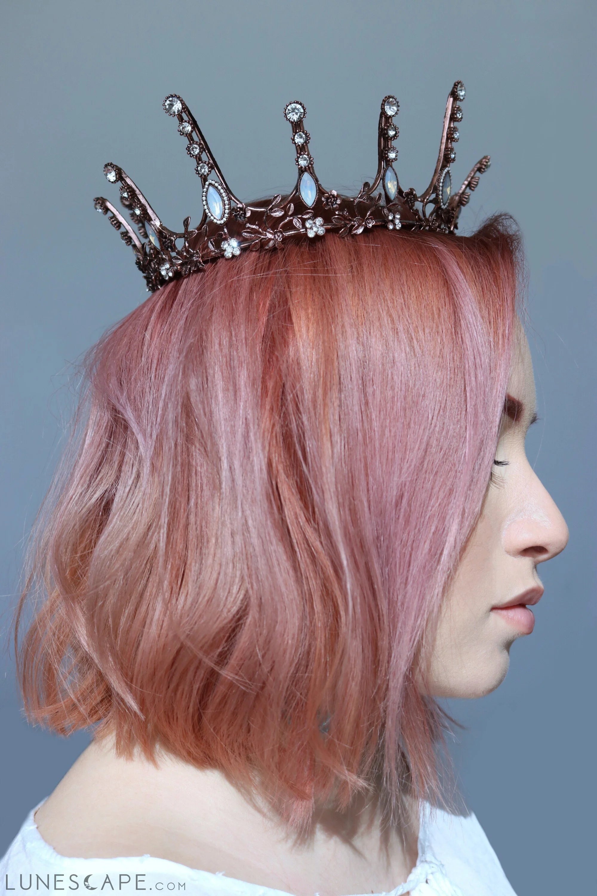 Aggressively Rosy Crown Tiara in Rose Gold and Opal | Royalty Crown LUNESCAPE