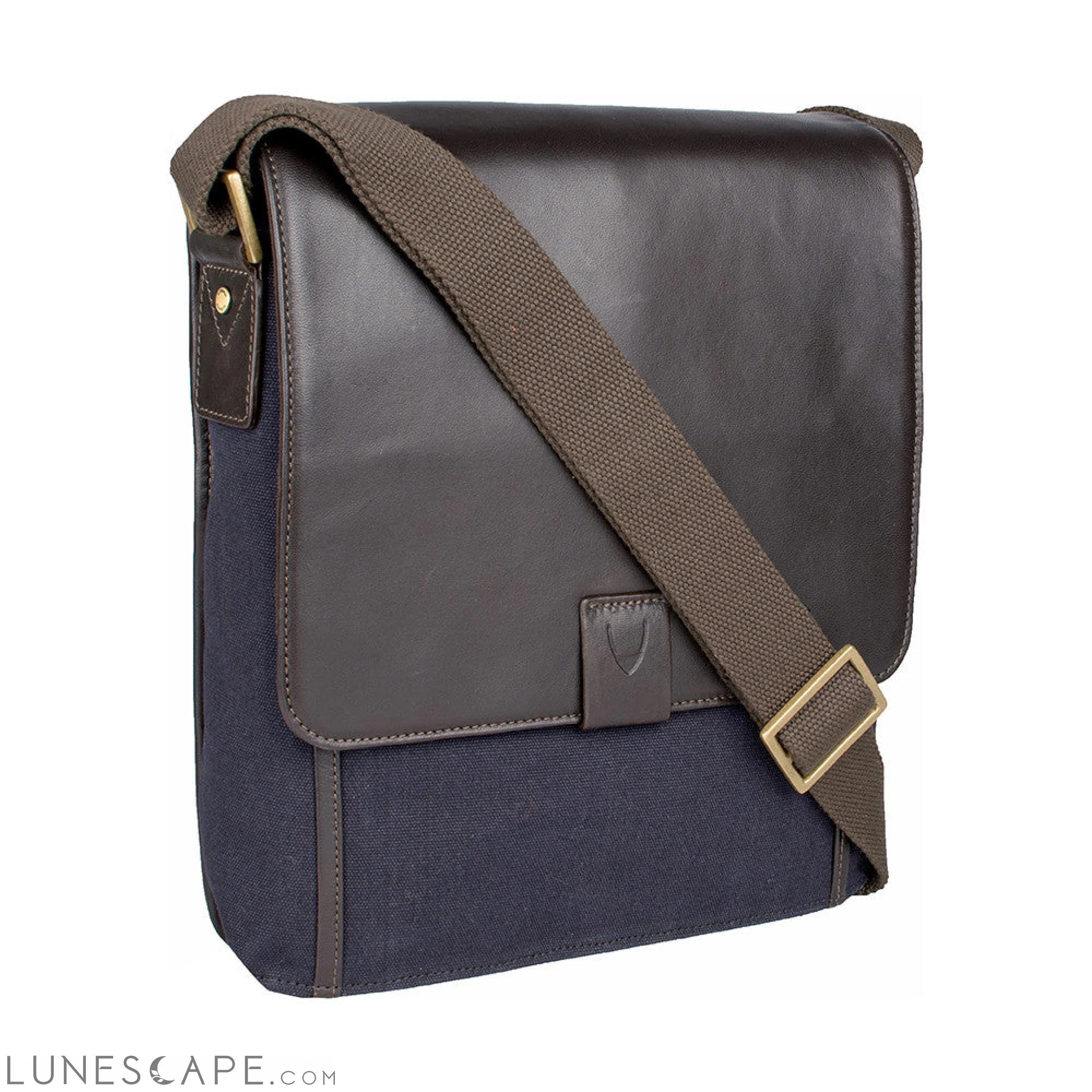 Aiden Genuine Leather and Canvas Medium Crossbody Messenger Bag / 10.5" iPad Bag LUNESCAPE