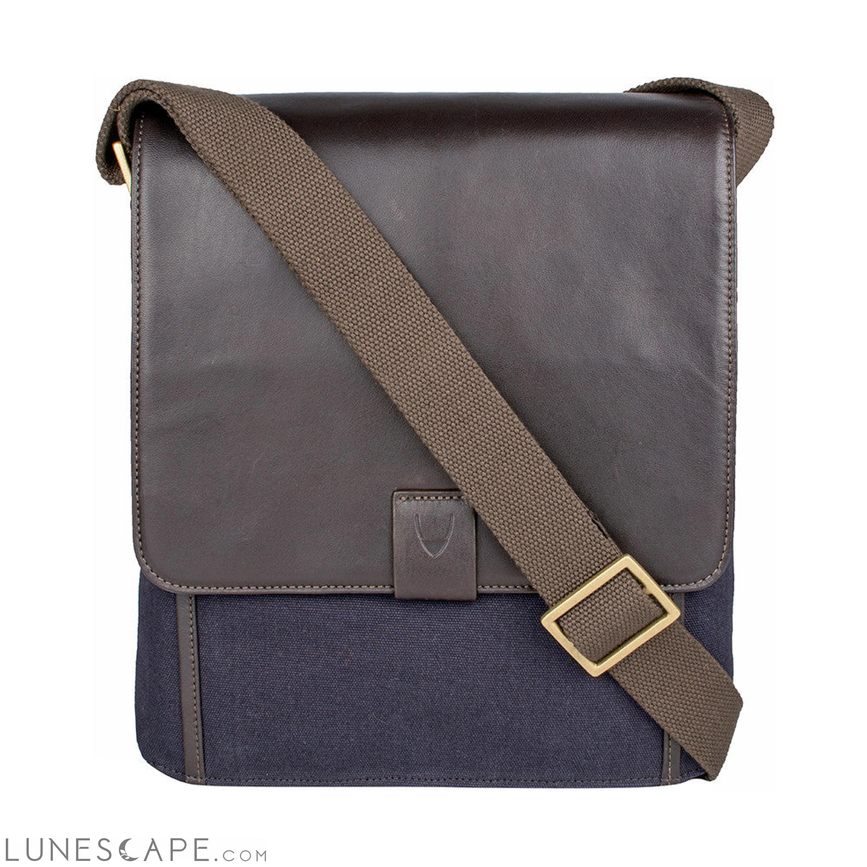 Aiden Genuine Leather and Canvas Medium Crossbody Messenger Bag / 10.5" iPad Bag LUNESCAPE