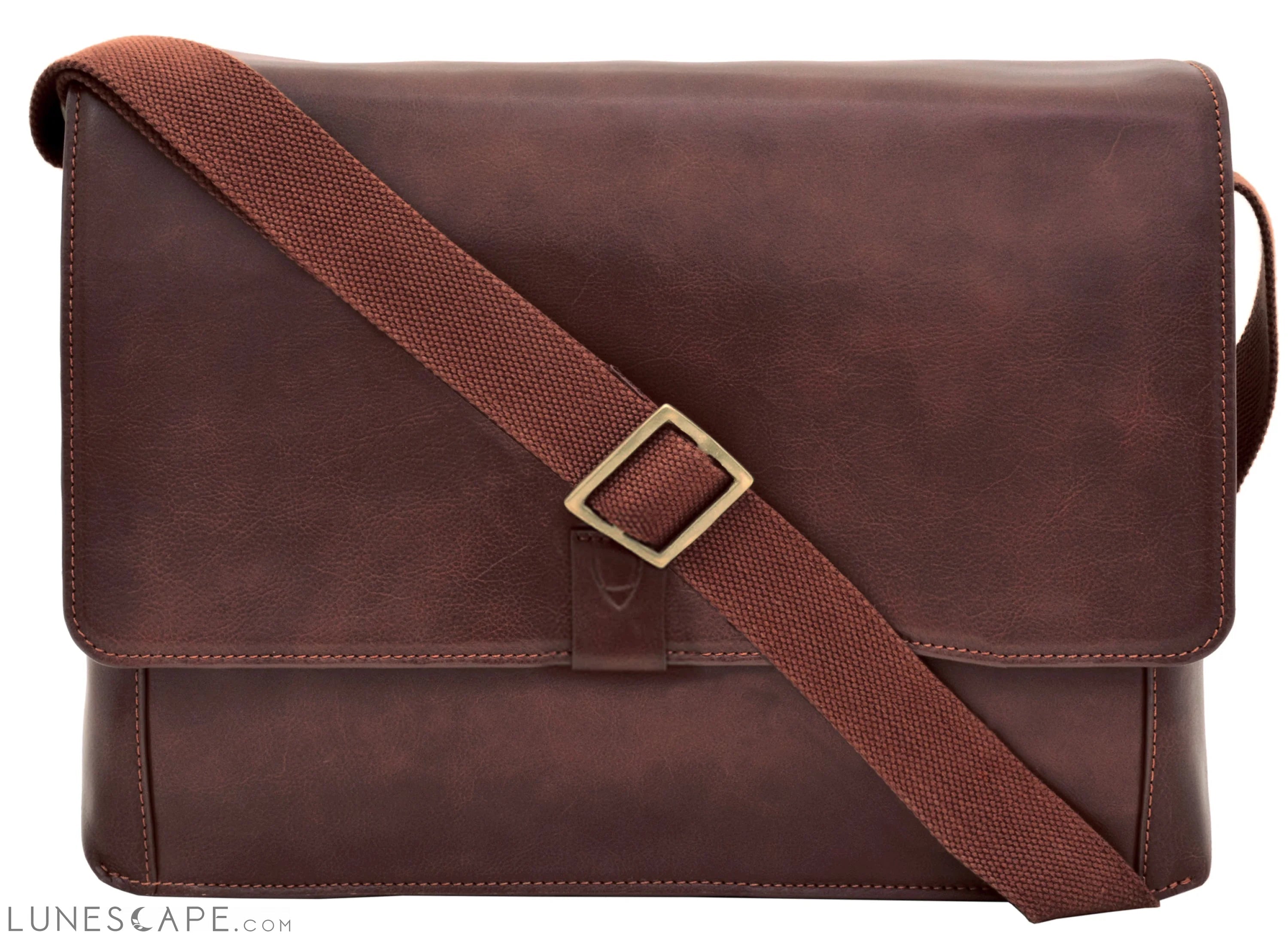 Aiden Leather Business Laptop Messenger Cross Body Bag LUNESCAPE