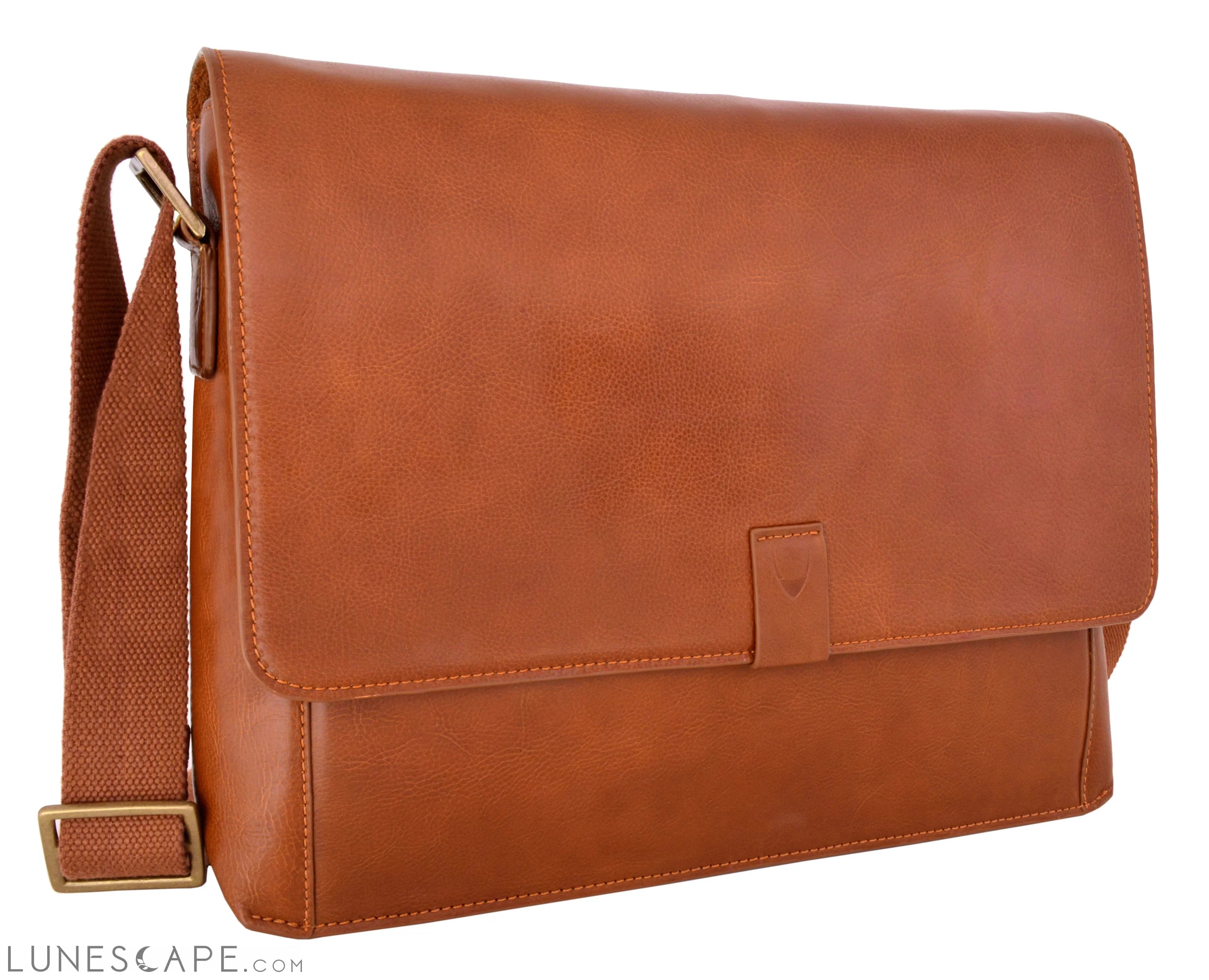 Aiden Leather Business Laptop Messenger Cross Body Bag LUNESCAPE