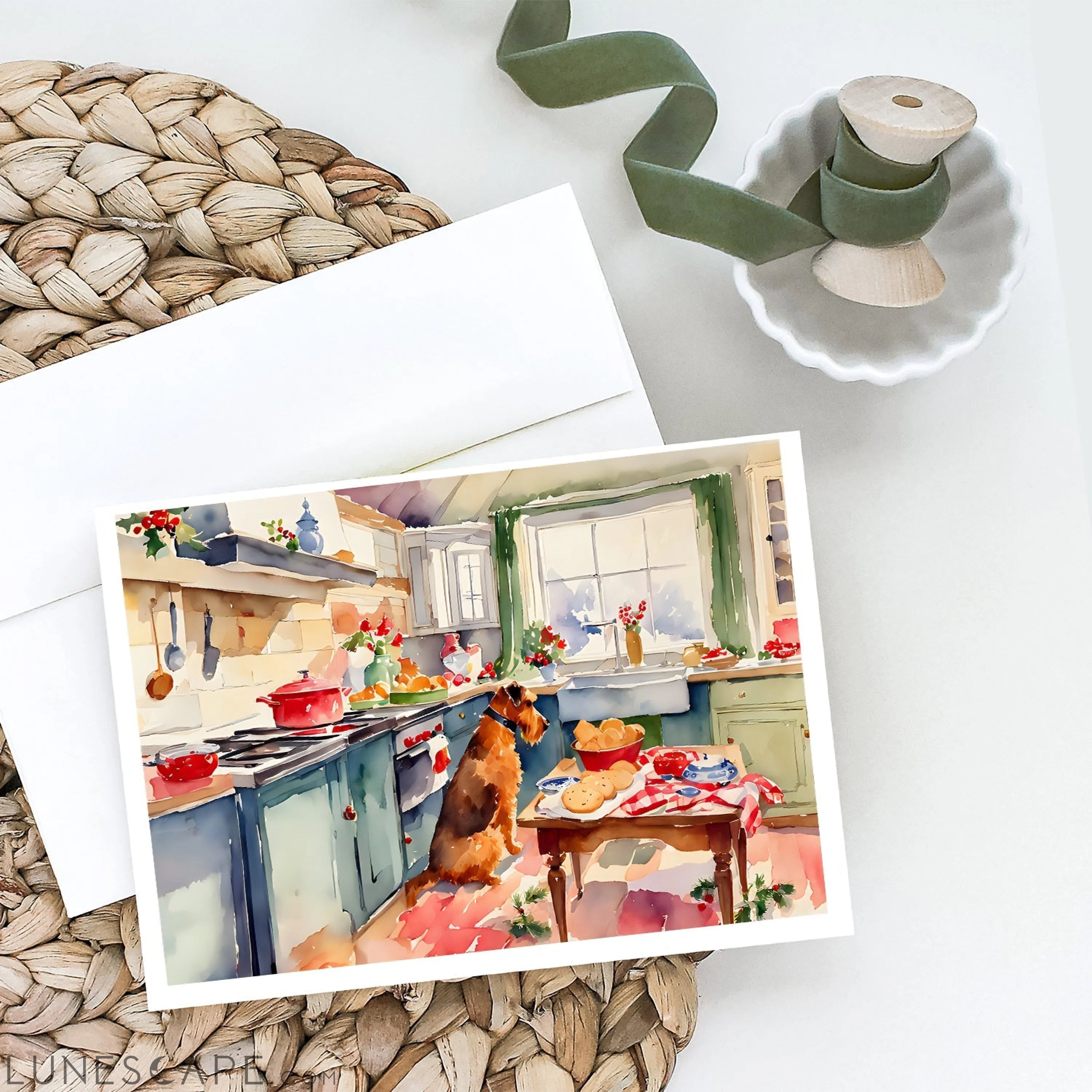 Airedale Terrier Christmas Cookies Greeting Cards Pack of 8 LUNESCAPE