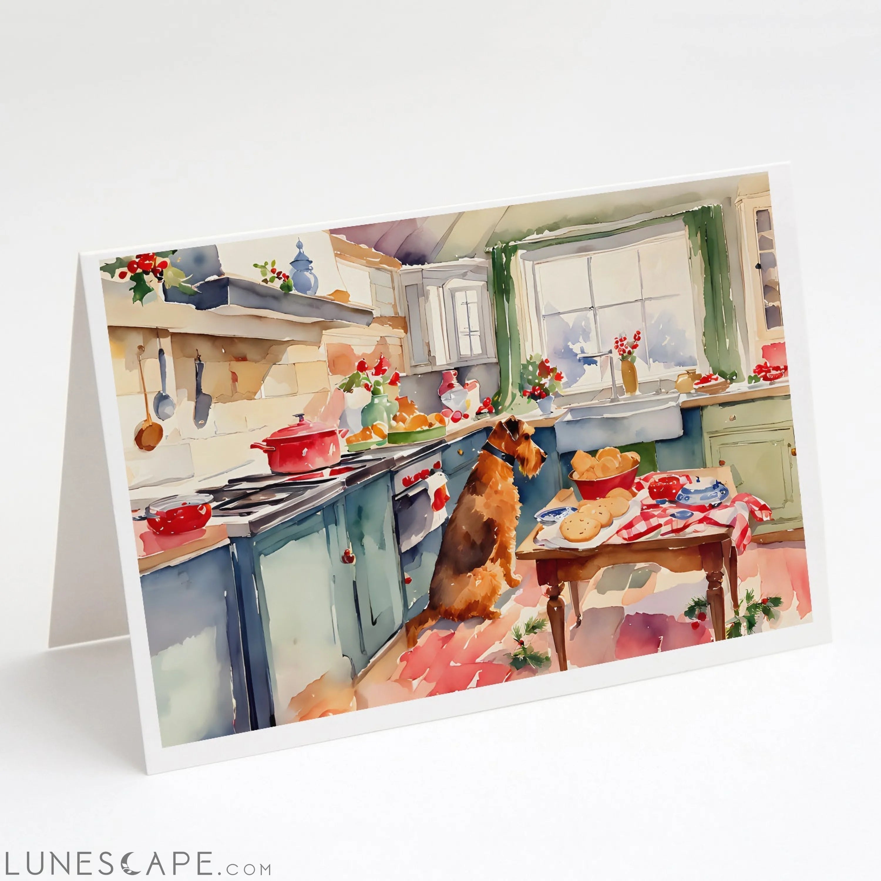 Airedale Terrier Christmas Cookies Greeting Cards Pack of 8 LUNESCAPE