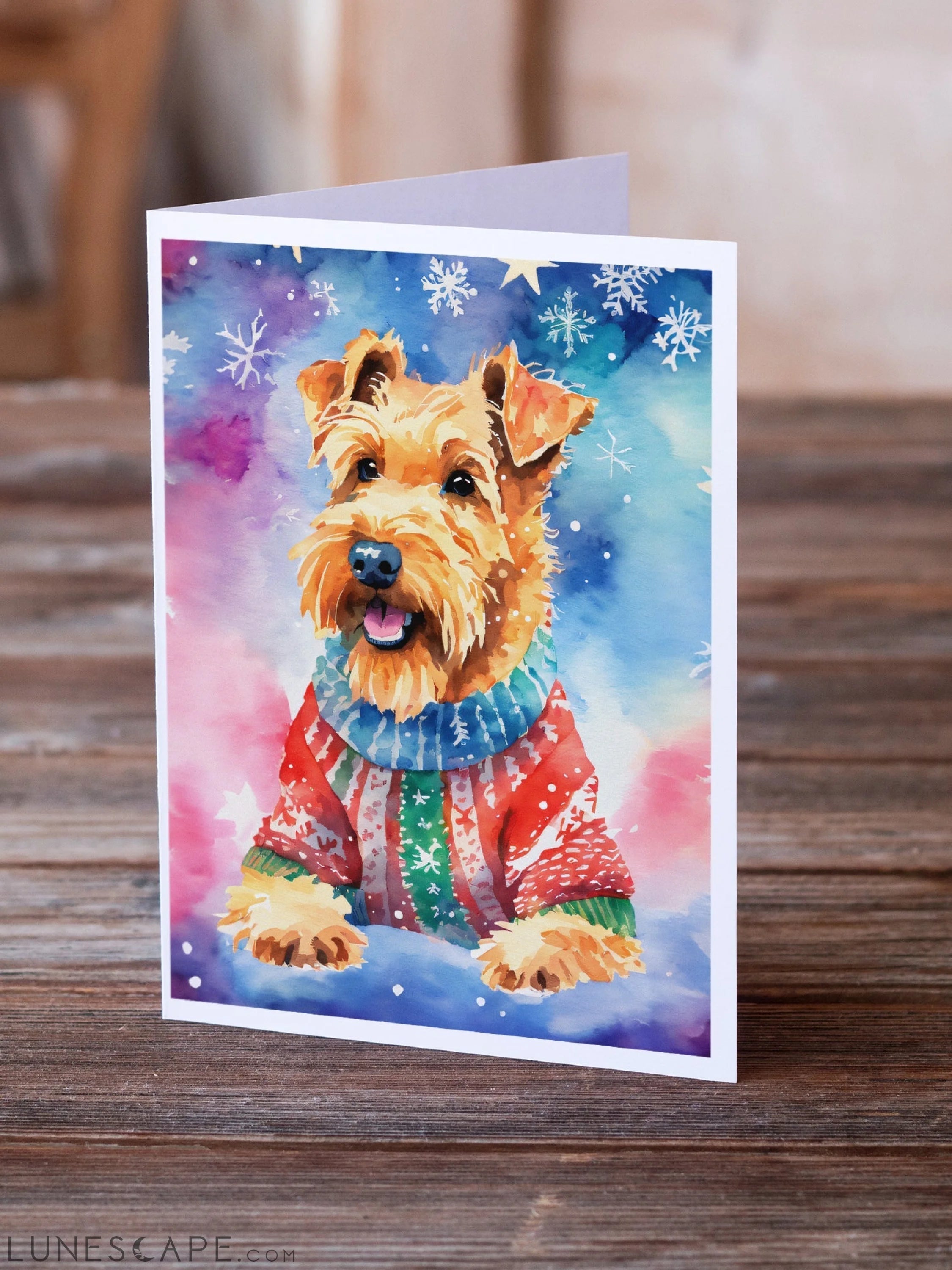 Airedale Terrier Christmas Greeting Cards Pack of 8 LUNESCAPE